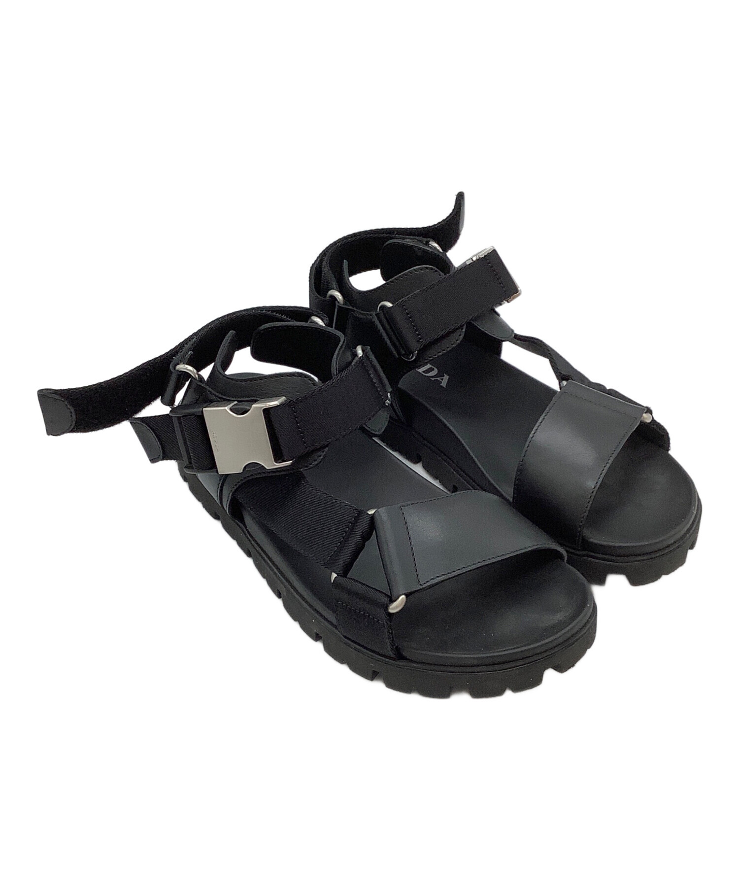中古・古着通販】PRADA (プラダ) レザー切替サンダル ブラック サイズ