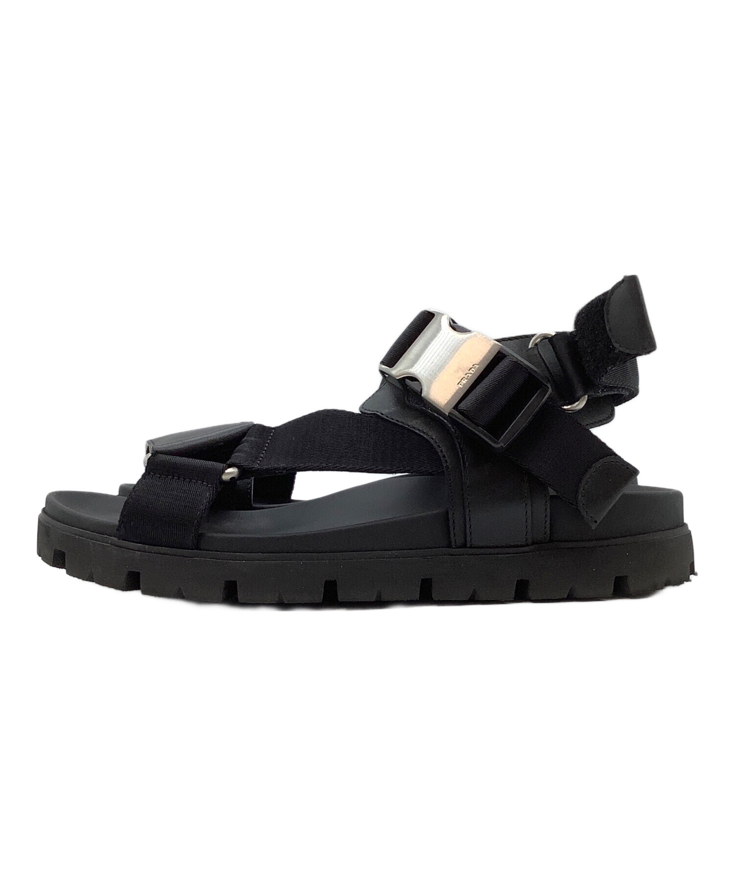 中古・古着通販】PRADA (プラダ) レザー切替サンダル ブラック サイズ