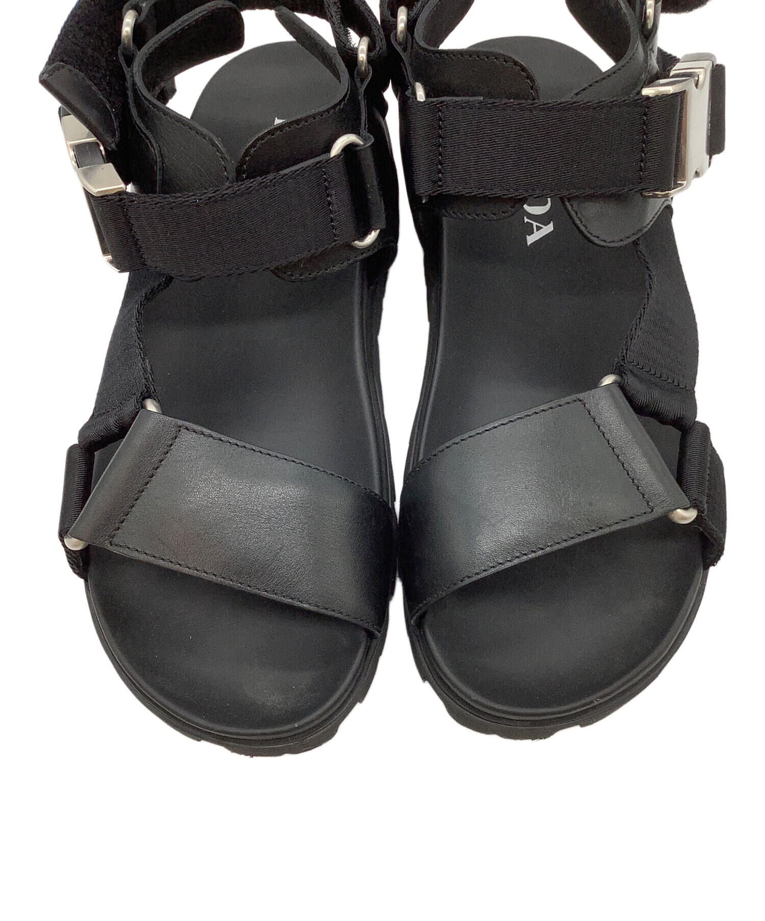 中古・古着通販】PRADA (プラダ) レザー切替サンダル ブラック サイズ