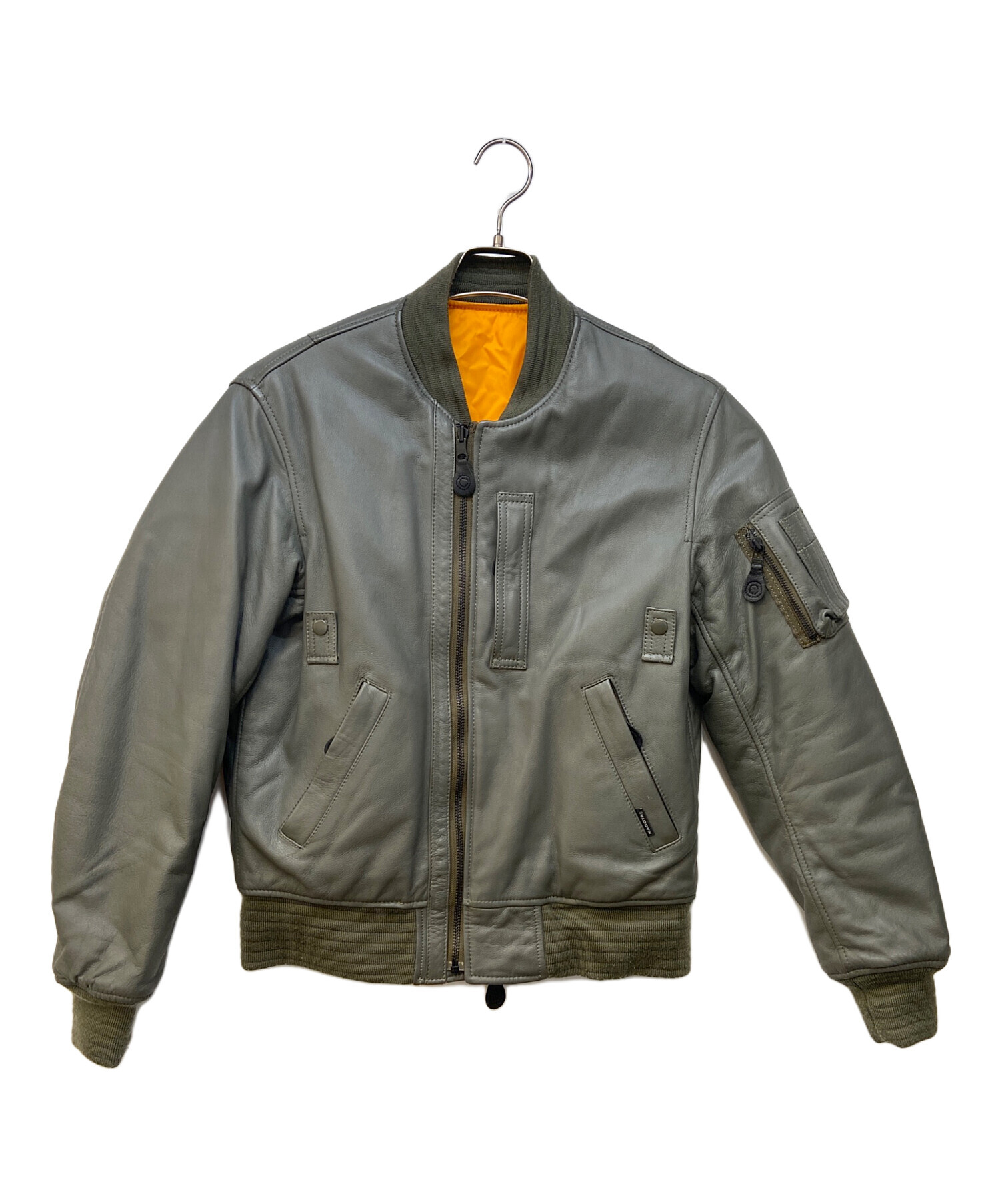 中古・古着通販】KADOYA (カドヤ) レザージャケット グリーン×オレンジ 