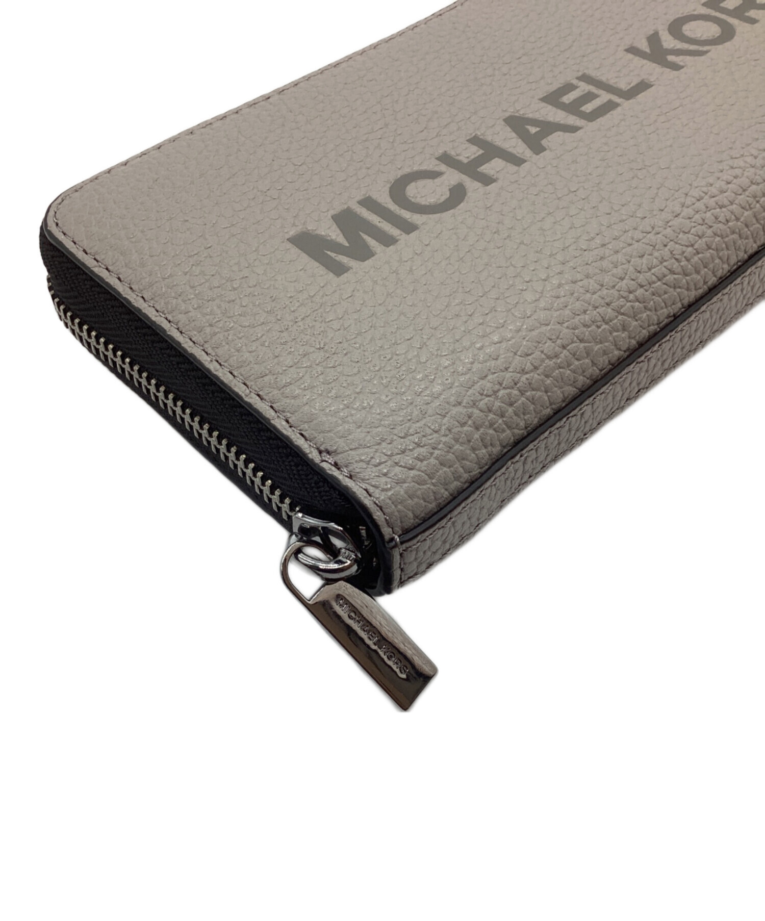 【マイケルコース】レザー　長財布　無地　グレー MICHAEL KORS マイケルコース 長財布 グレー ラウンドファスナー