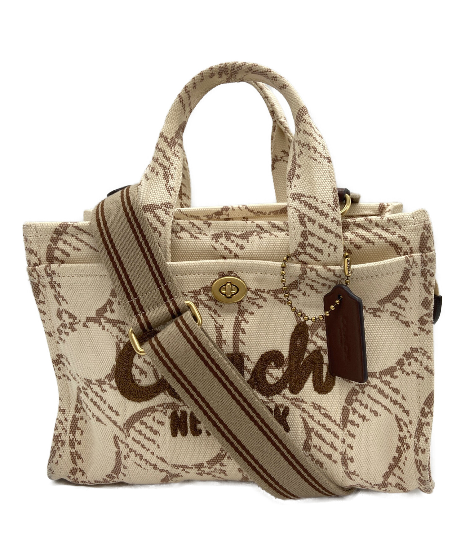 Coach トートバッグ キャンバス　ベージュ ロゴ刺繍 中古・古着通販】COACH (コーチ) ハンドバッグ/シグネチャー/カーゴ