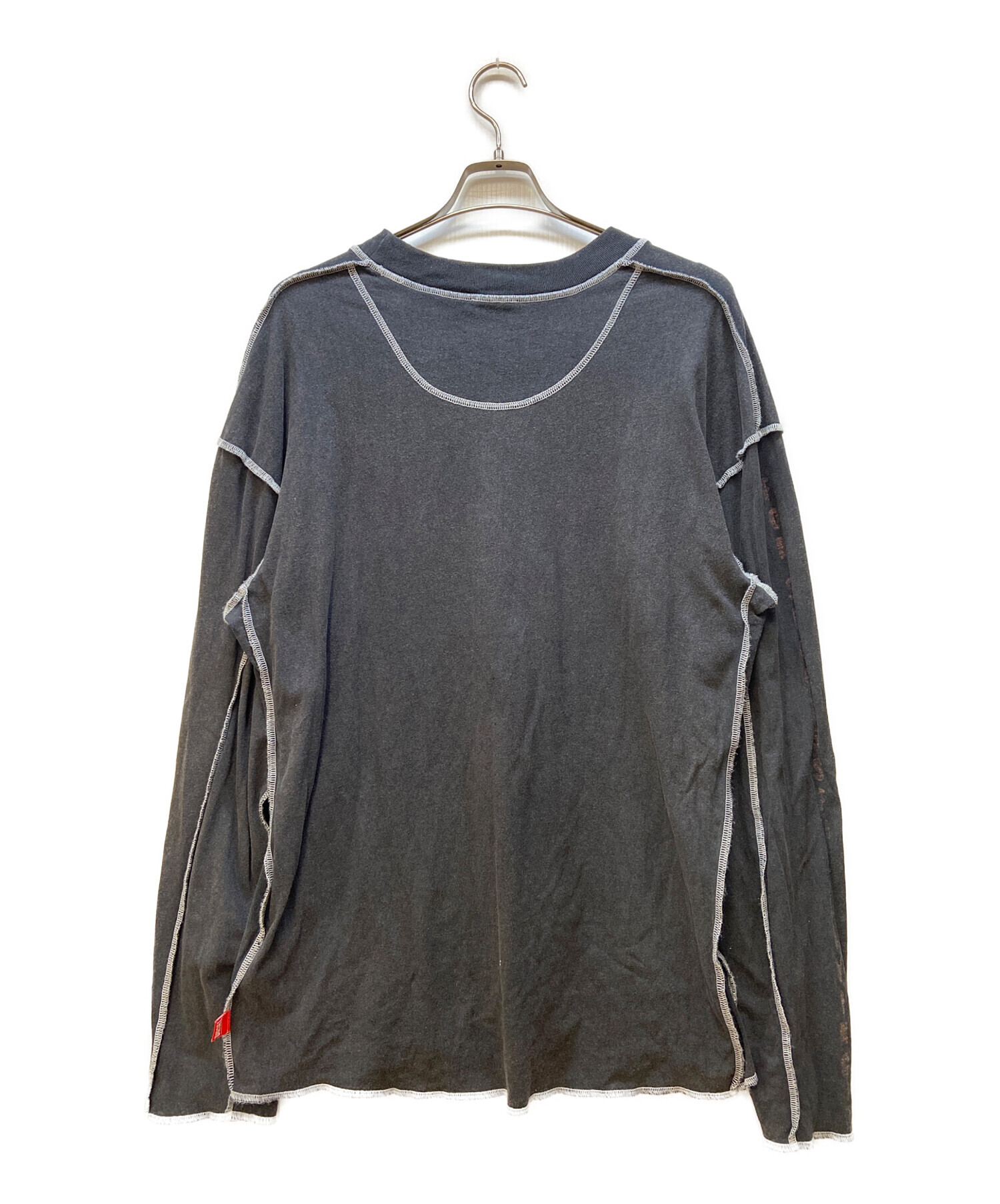 メンズ DIESEL ダークグレー 重ね着風長袖カットソー