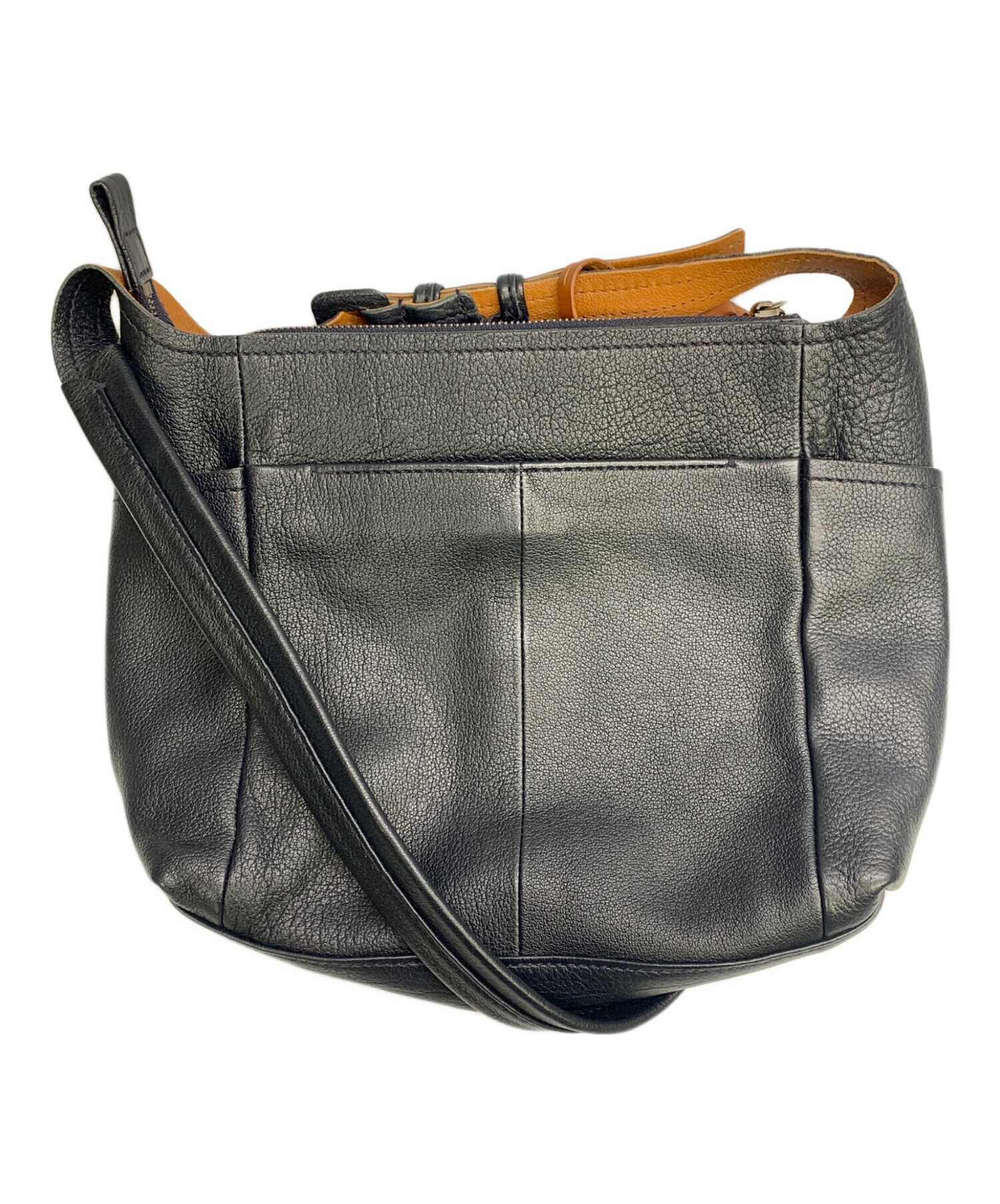 genten（ゲンテン）ブラックレザー ショルダーバッグ gentenシボ革