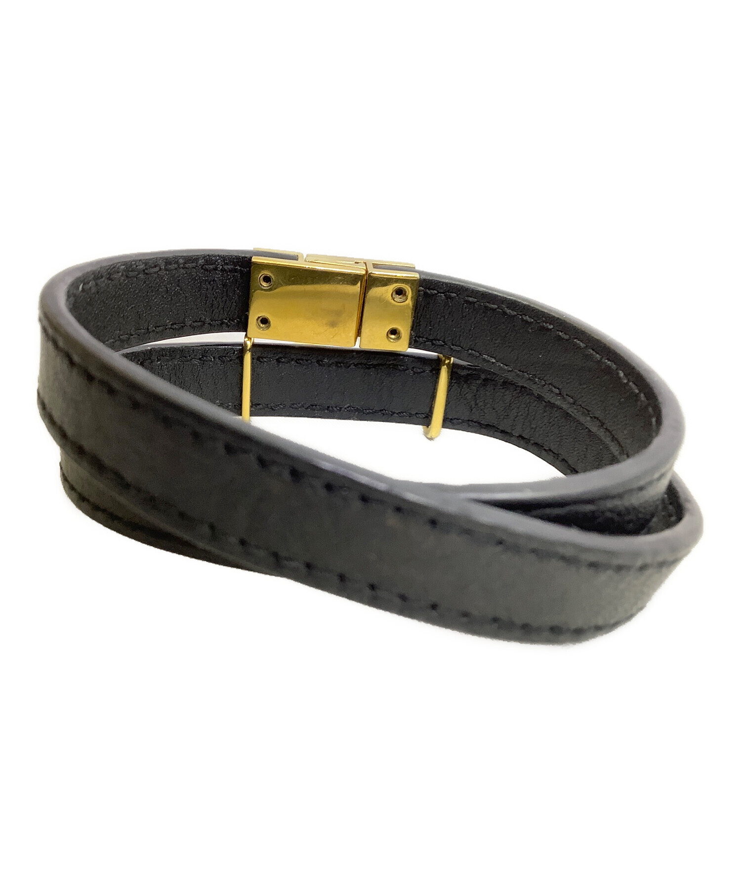 SAINT LAURENT PARIS ブラックレザー3重巻きブレスレット 中古・古着通販】Saint Laurent Paris (サンローランパリ) オピウム