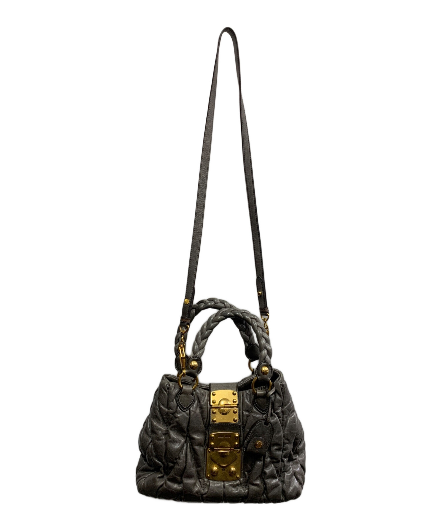 miu miu マテラッセ ラムレザー 2WAYバッグ 正規品 中古・古着通販】MIU MIU (ミュウミュウ) マテラッセ 2WAYバッグ