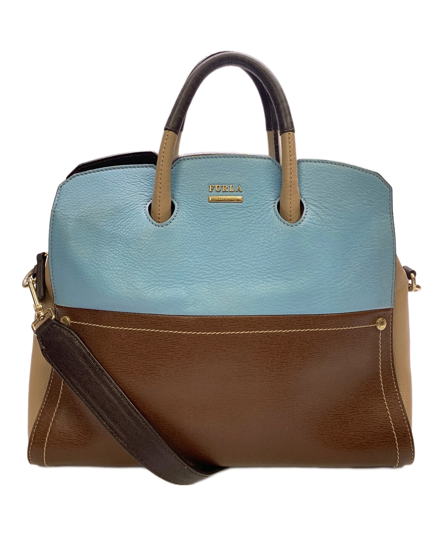 中古・古着通販】FURLA (フルラ) FURLA ブラウン×スカイブルー 2WAY