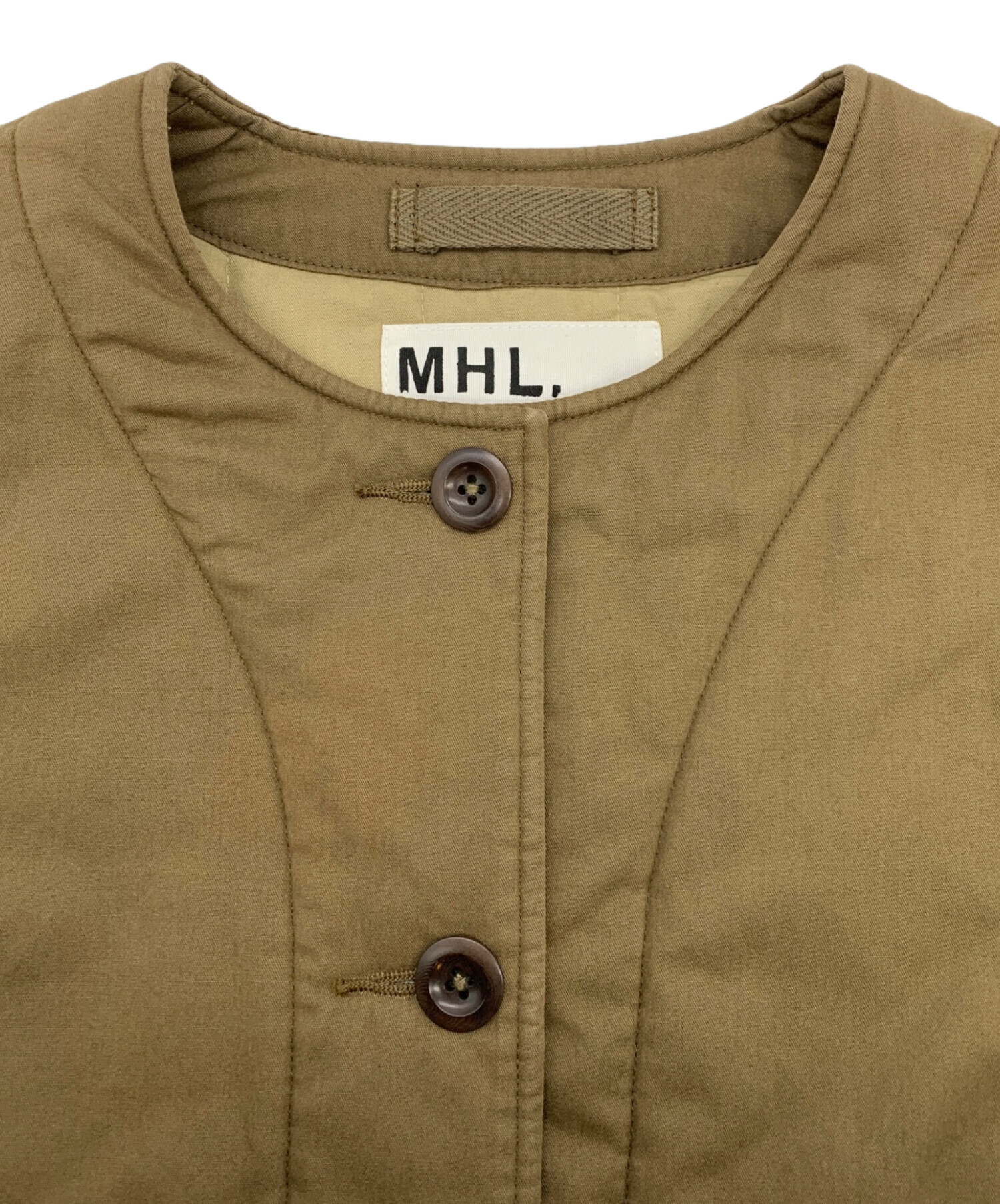 中古・古着通販】MHL (エムエイチエル) ノーカラージャケット オリーブ