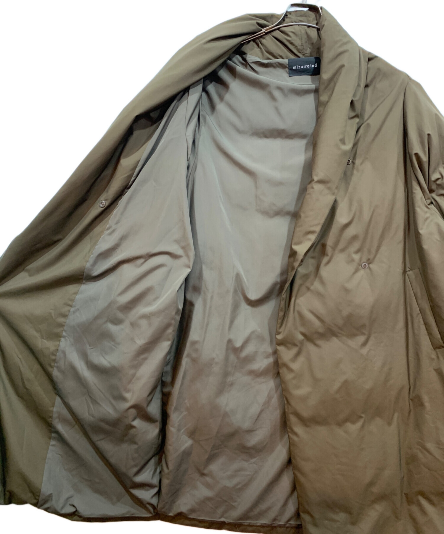 mizuiro ind ミズイロインド　ドレープダウンコート　ブラウン　ロング 中古・古着通販】mizuiro-ind (ミズイロインド) ドレープロングダウン