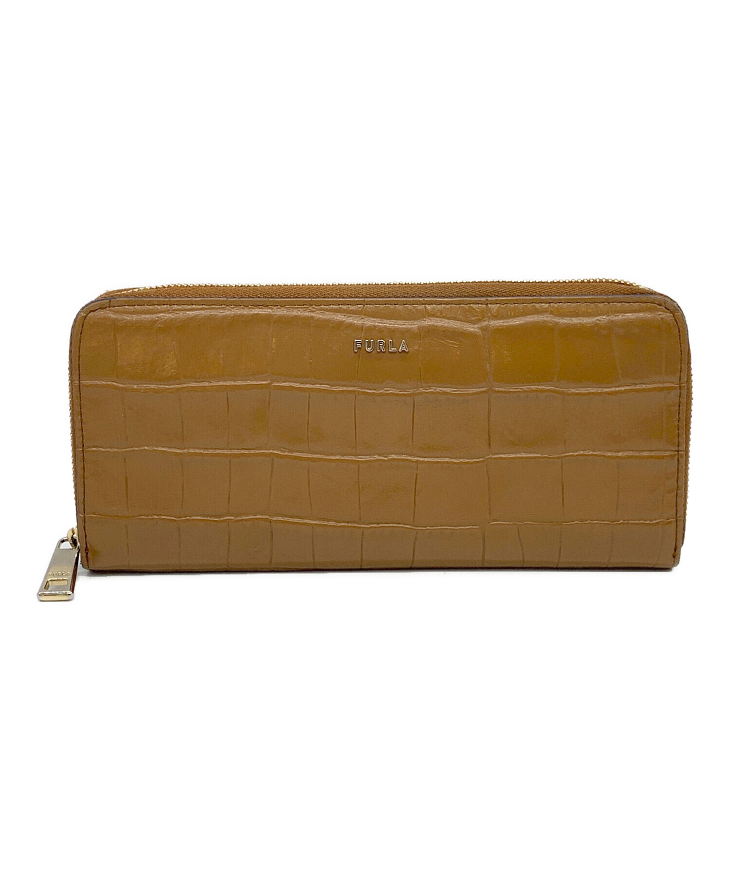 中古・古着通販】FURLA (フルラ) クロコ型押し長財布 ブラウン 