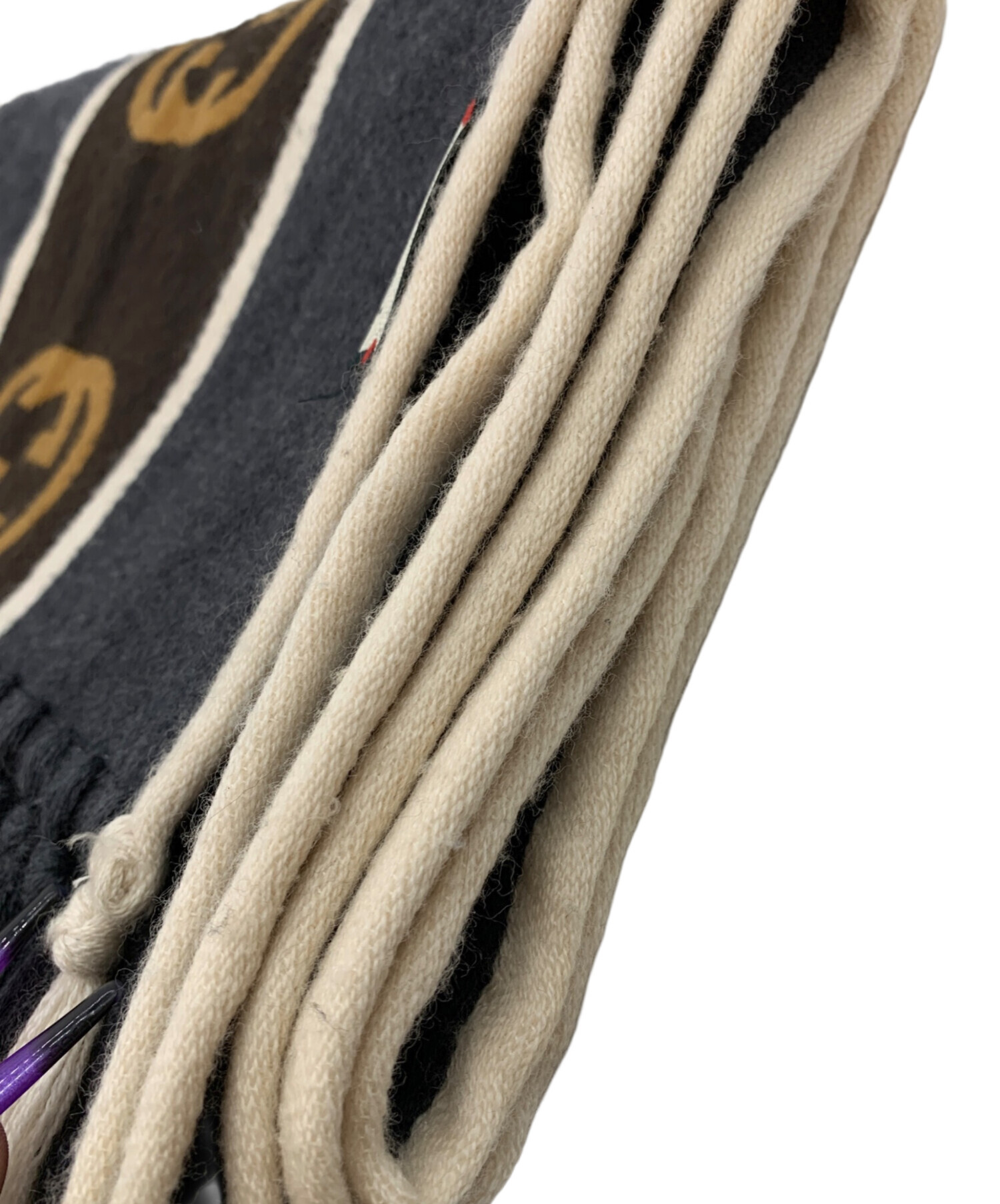 中古・古着通販】GUCCI (グッチ) マフラー グレー×ブラウン｜ブランド