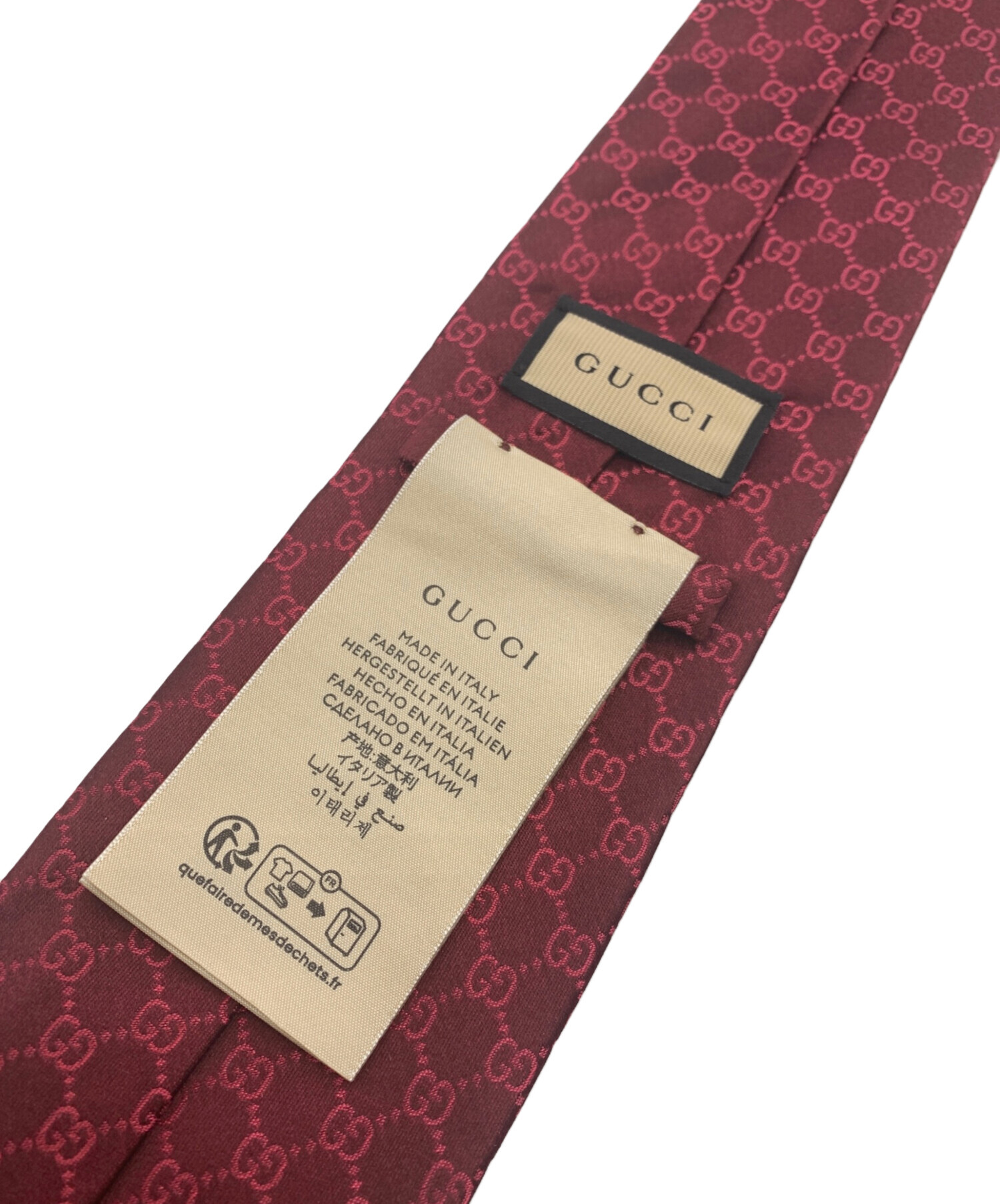 GUCCI (グッチ) ネクタイ　ボルドー色 GUCCI - 新品 グッチ GUCCI ネクタイ GGパターン ボルドーアンドレッド