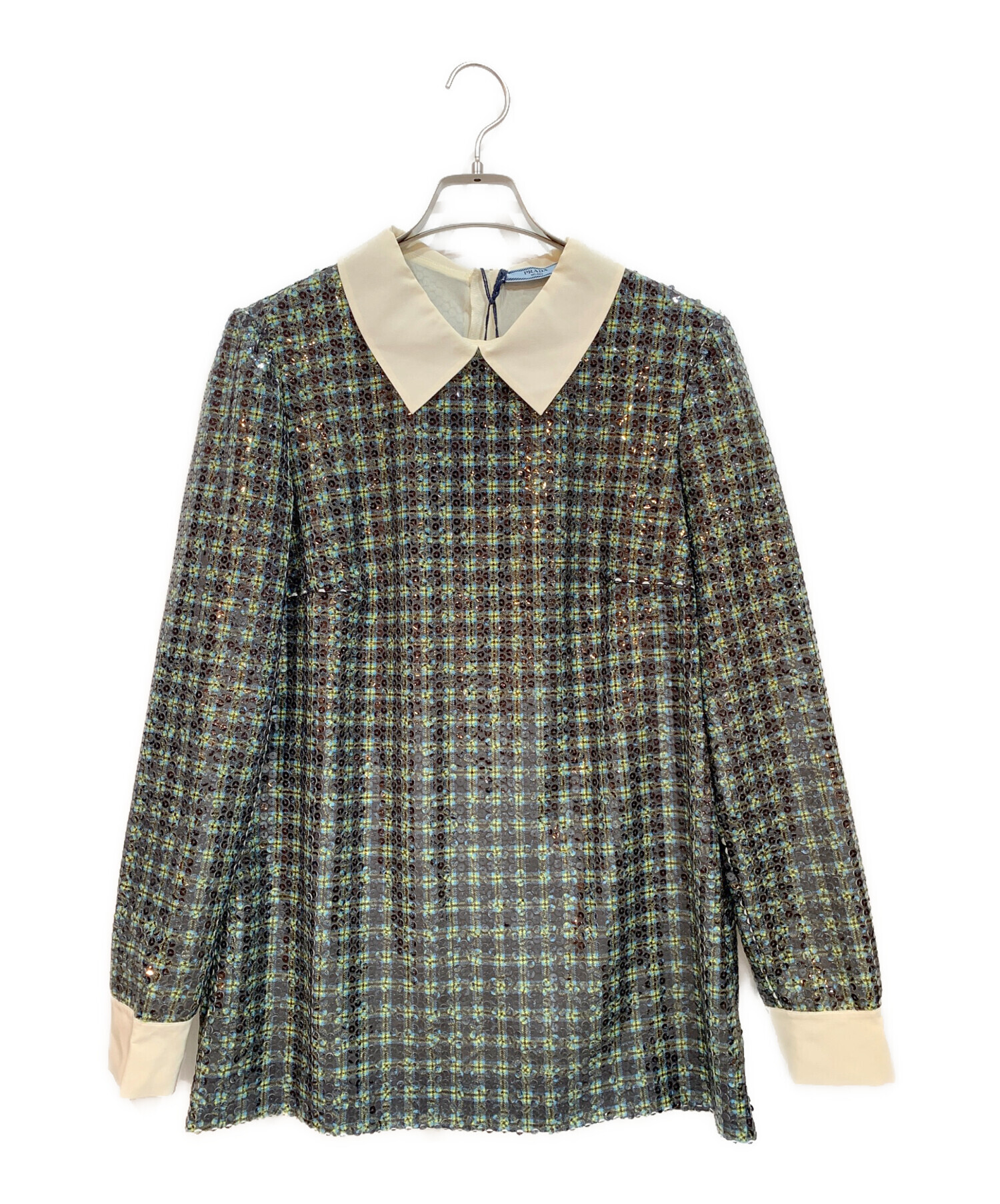 中古・古着通販】PRADA (プラダ) スパンコールブラウス グリーン 