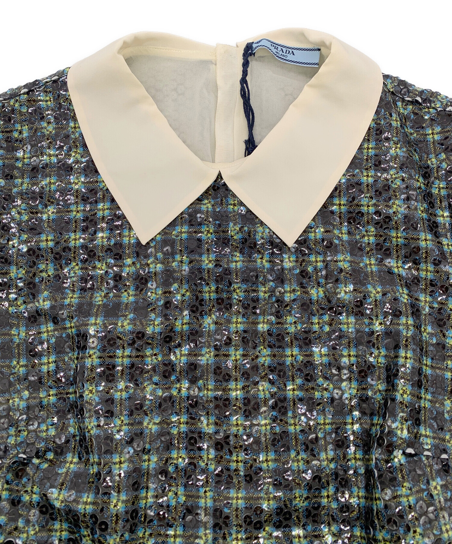 中古・古着通販】PRADA (プラダ) スパンコールブラウス グリーン 