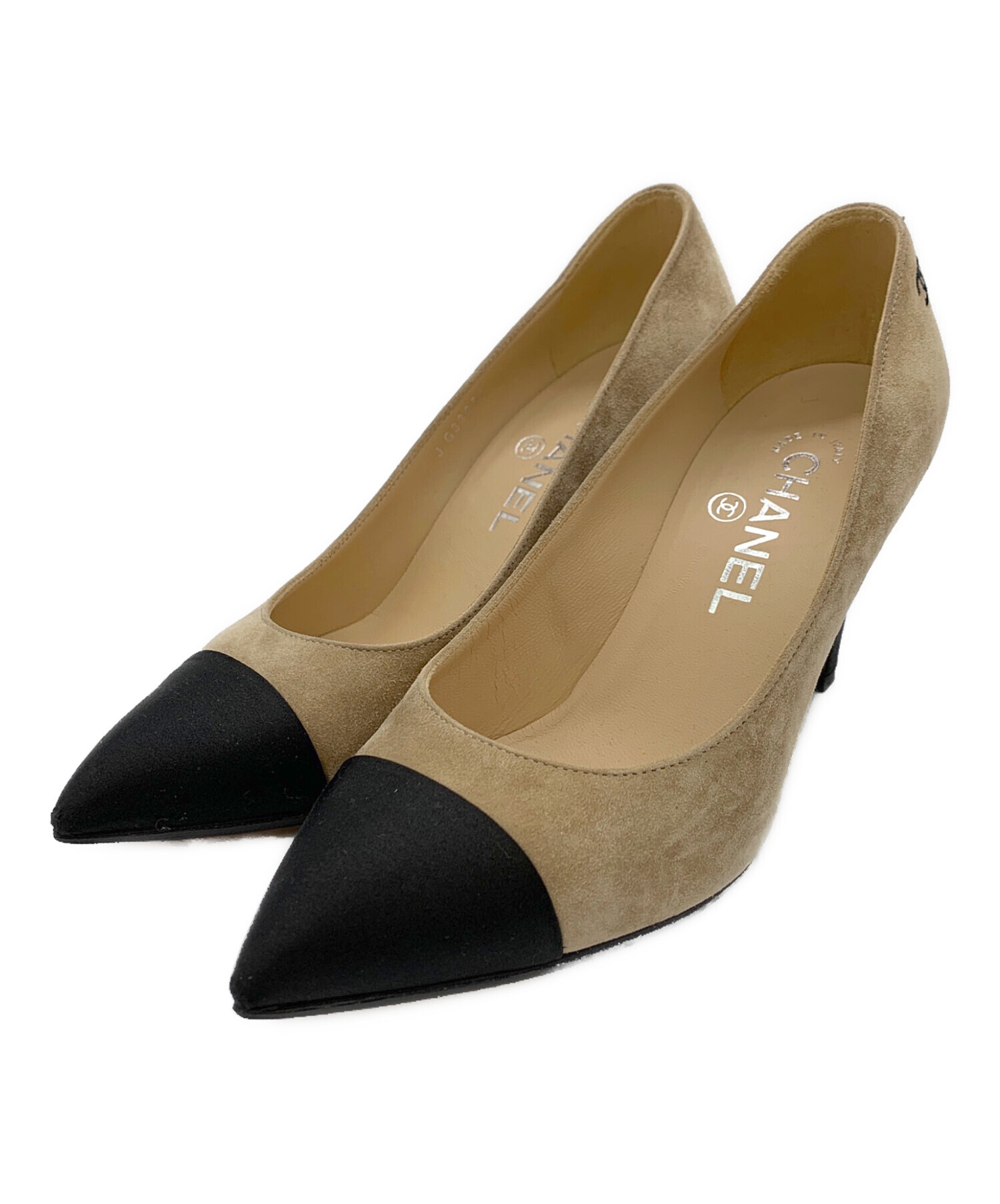 中古・古着通販】CHANEL (シャネル) ヒールパンプス ベージュ×ブラック 