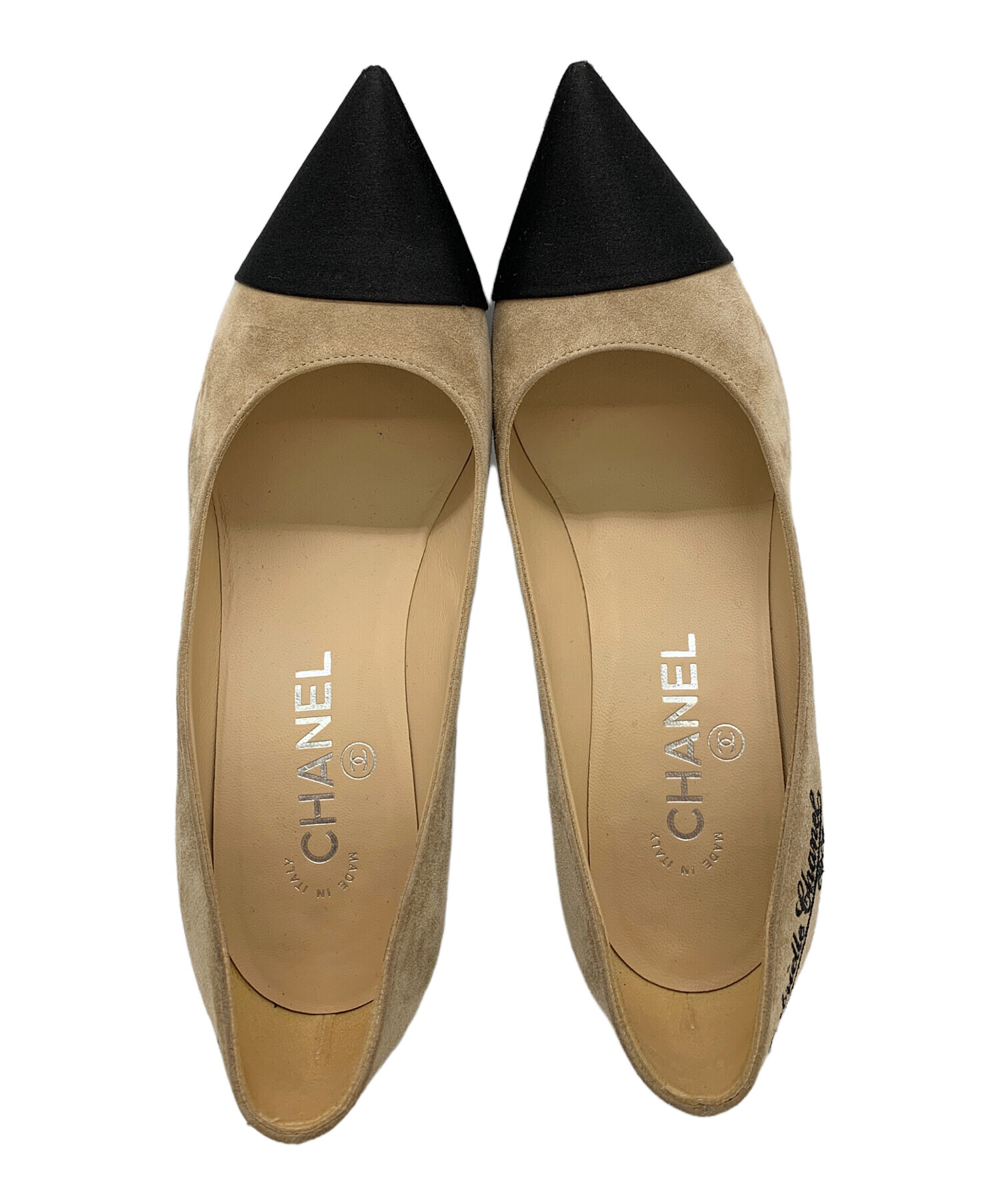 中古・古着通販】CHANEL (シャネル) ヒールパンプス ベージュ×ブラック 