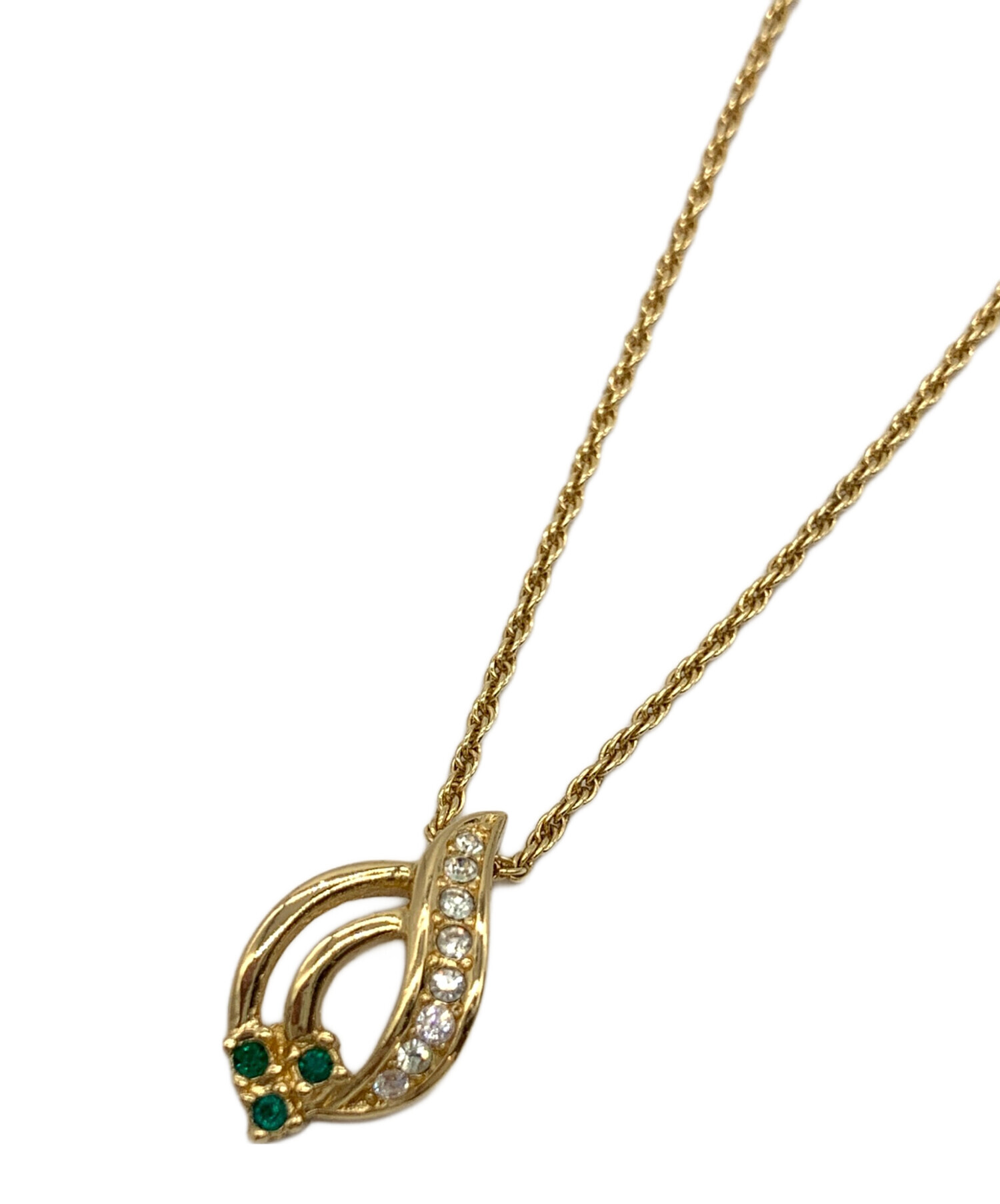 クリスチャンディオール ネックレス ヴィンテージ ゴールド グリーン 中古・古着通販】Christian Dior (クリスチャン ディオール