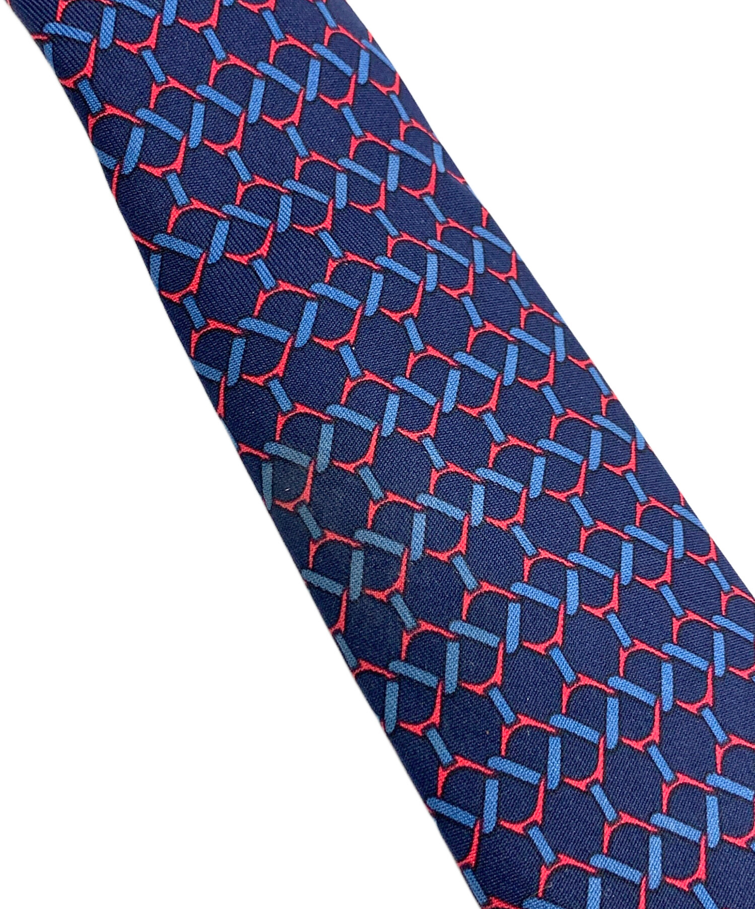 未使用近い エルメス H柄 シルク ネクタイ ネイビー×レッド 光沢感 未使用近い エルメス H柄 シルク ネクタイ ネイビー×レッド 光沢感