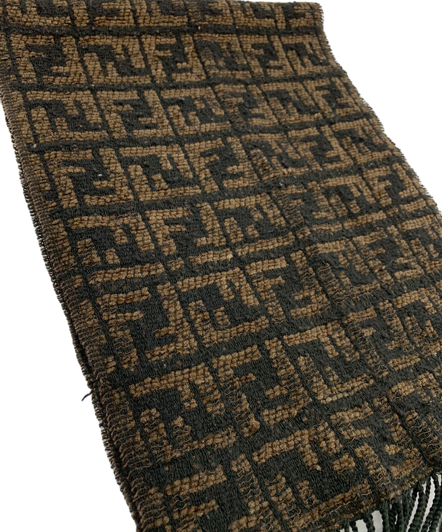 FENDI フェンディ ヘリンボーンパターン マフラー ブラウン系 中古・古着通販】FENDI (フェンディ) マフラー ブラウン×ブラック