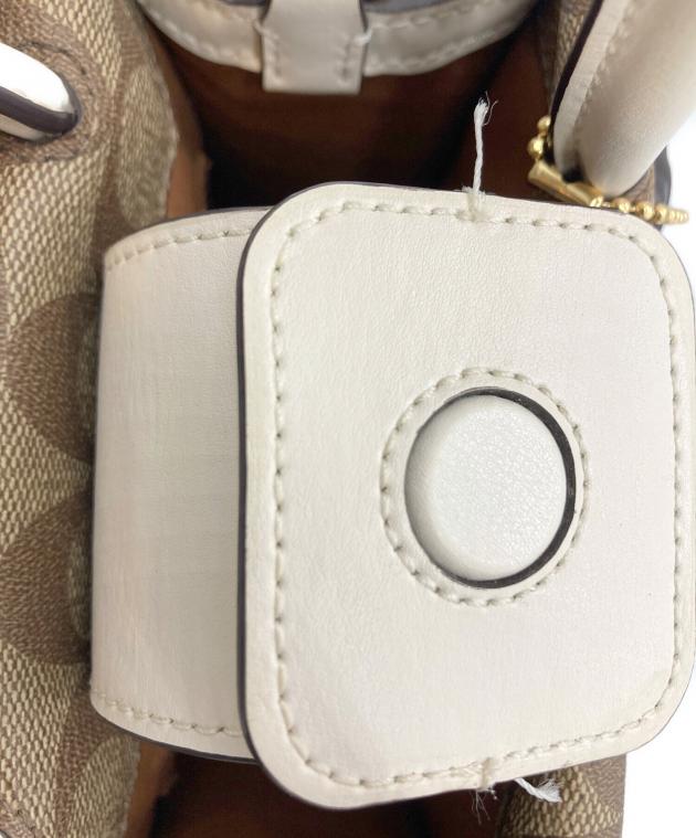 【中古】COACH ミニキャリークロスボディ シグネチャー ブラウン×ホワイト×PVCレザー A2439-5693 COACH（コーチ） ハンド・トートバッグ シグネチャーミニキャリー