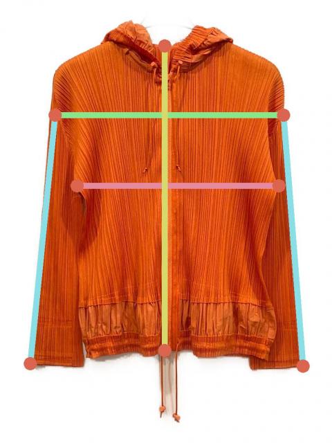 オレンジ プリーツ フードパーカー フリーサイズ 中古・古着通販】PLEATS PLEASE (プリーツプリーズ) ジップアップ