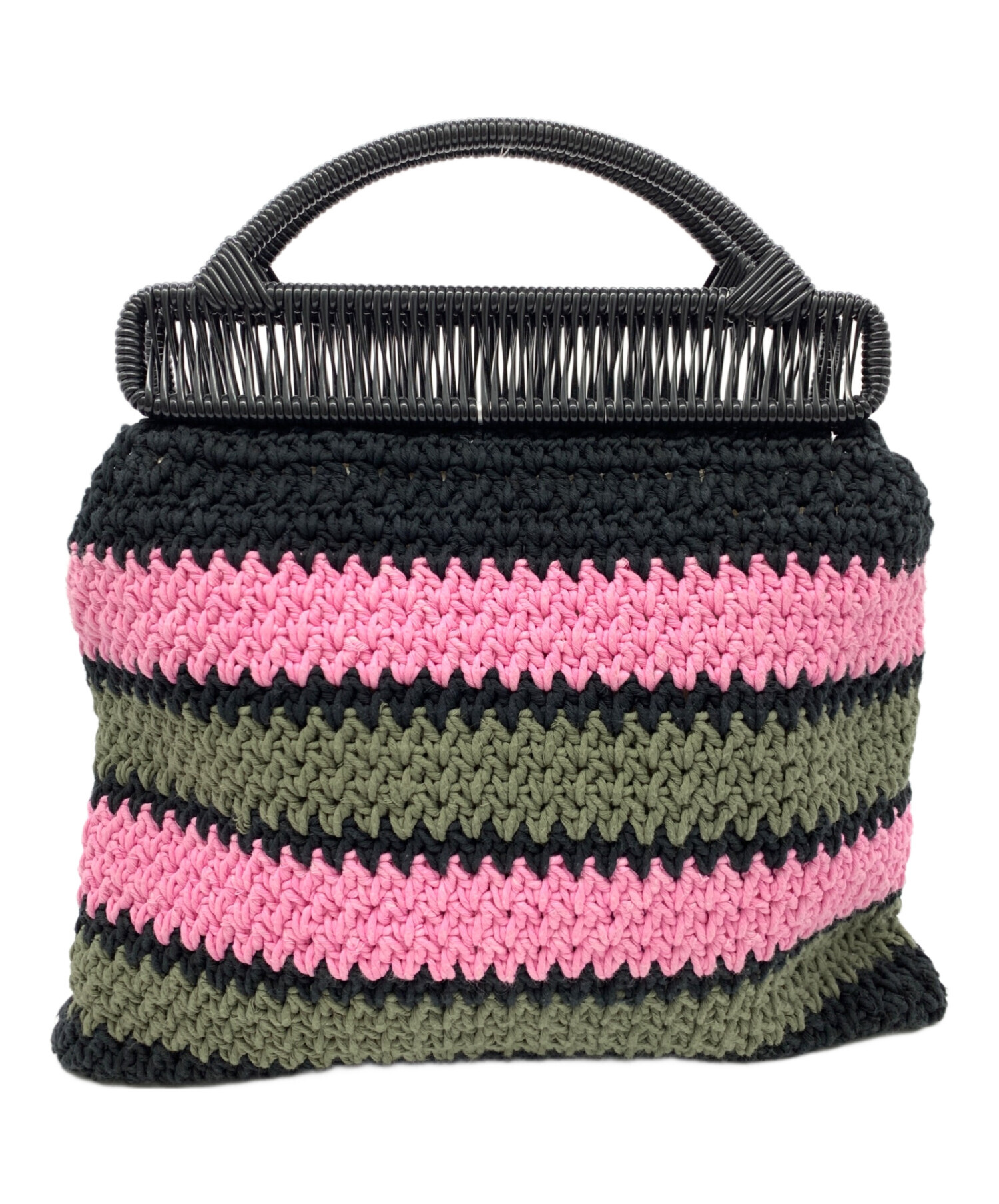 MARNI ハンドバッグ ニット 中古・古着通販】MARNI (マルニ) クロシェ ニットハンドバッグ ピンク