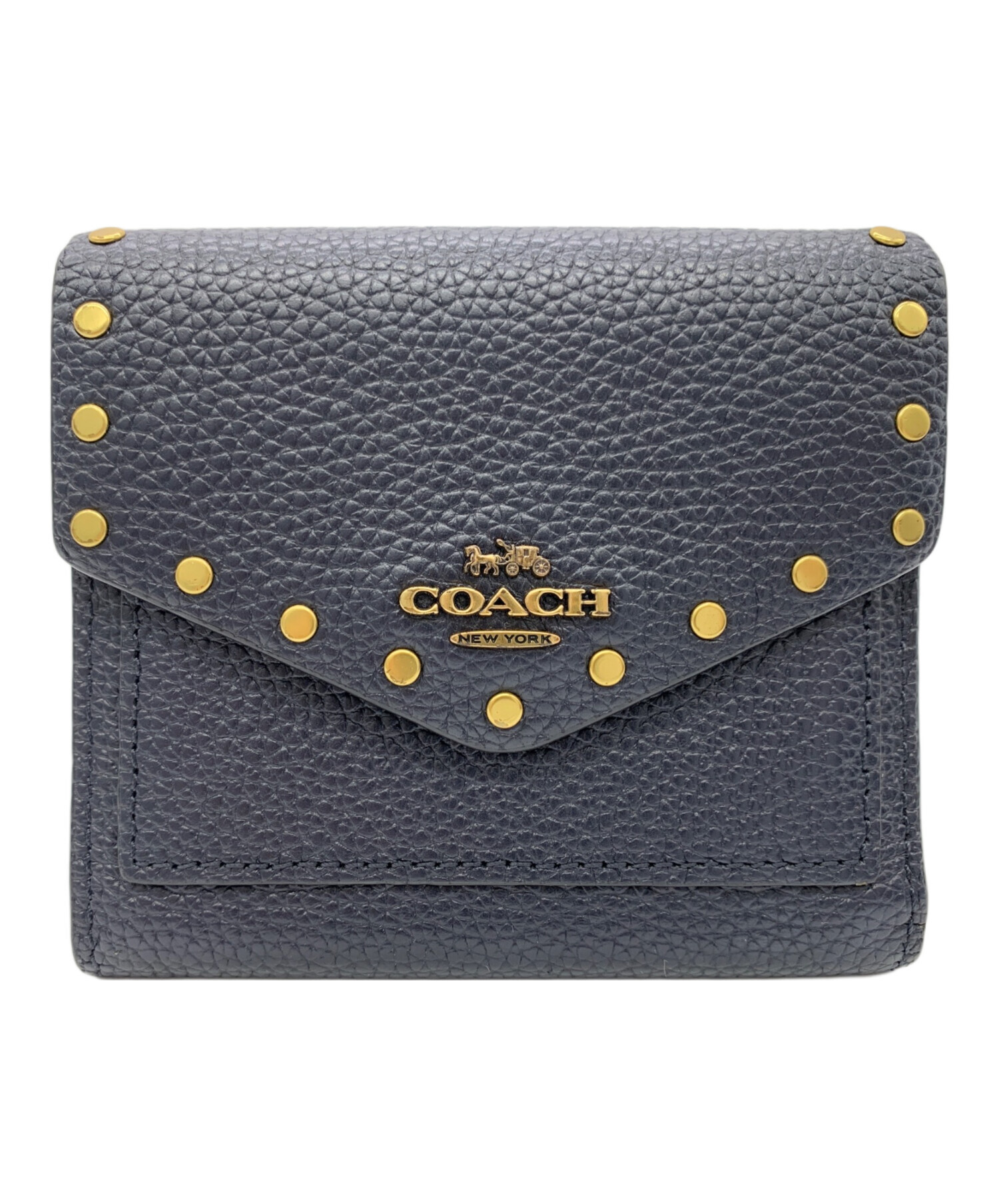 【新品未使用】COACH コーチ 三つ折り財布 ネイビー レザー 紺 コンパクト 中古・古着通販】COACH (コーチ) 3つ折り財布 ネイビー×ブラウン