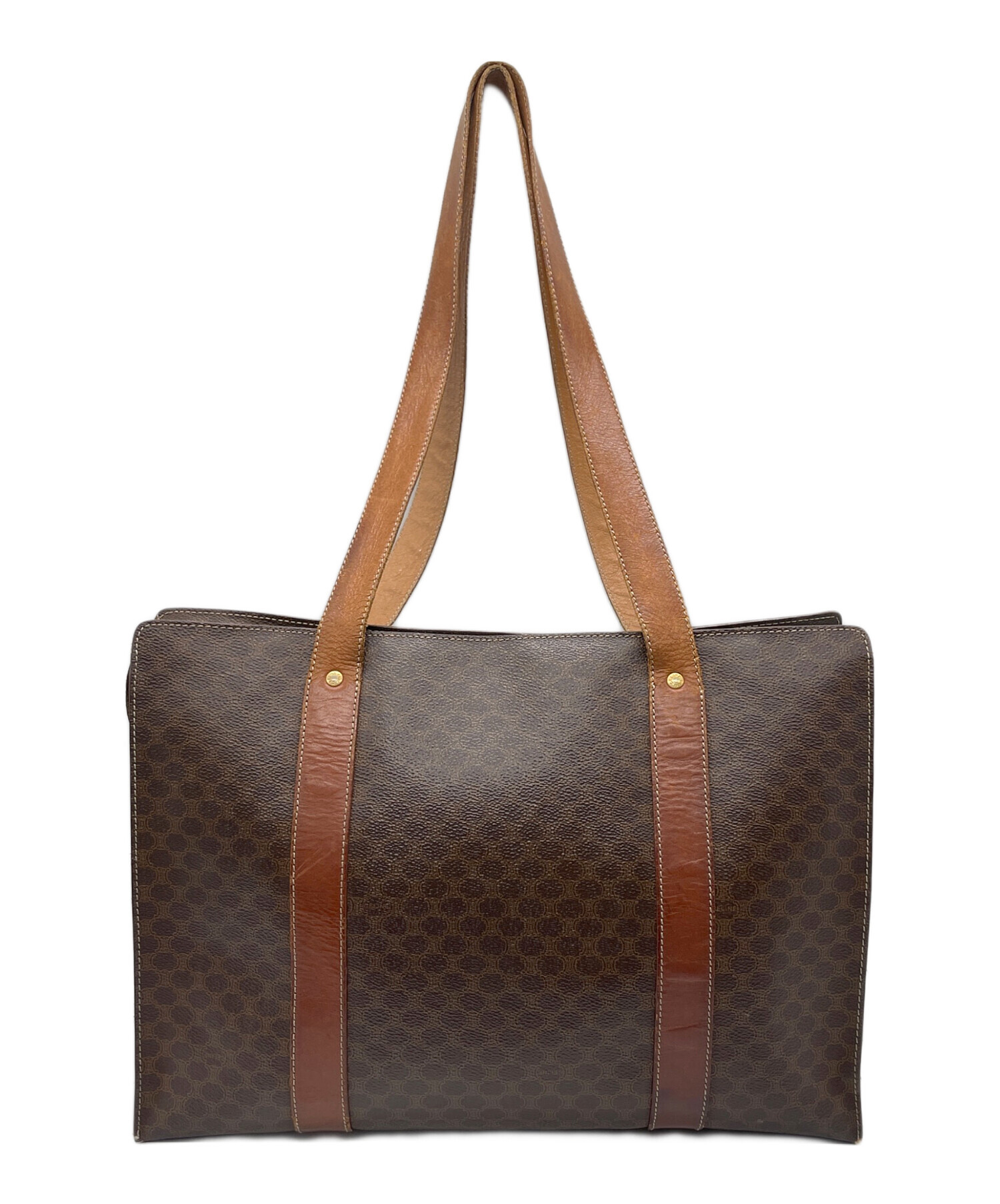 セリーヌ マカダム トリオンフトートバッグ ハンドバッグ ブラウン 大容量 中古・古着通販】CELINE (セリーヌ) マカダム トリオンフトートバッグ