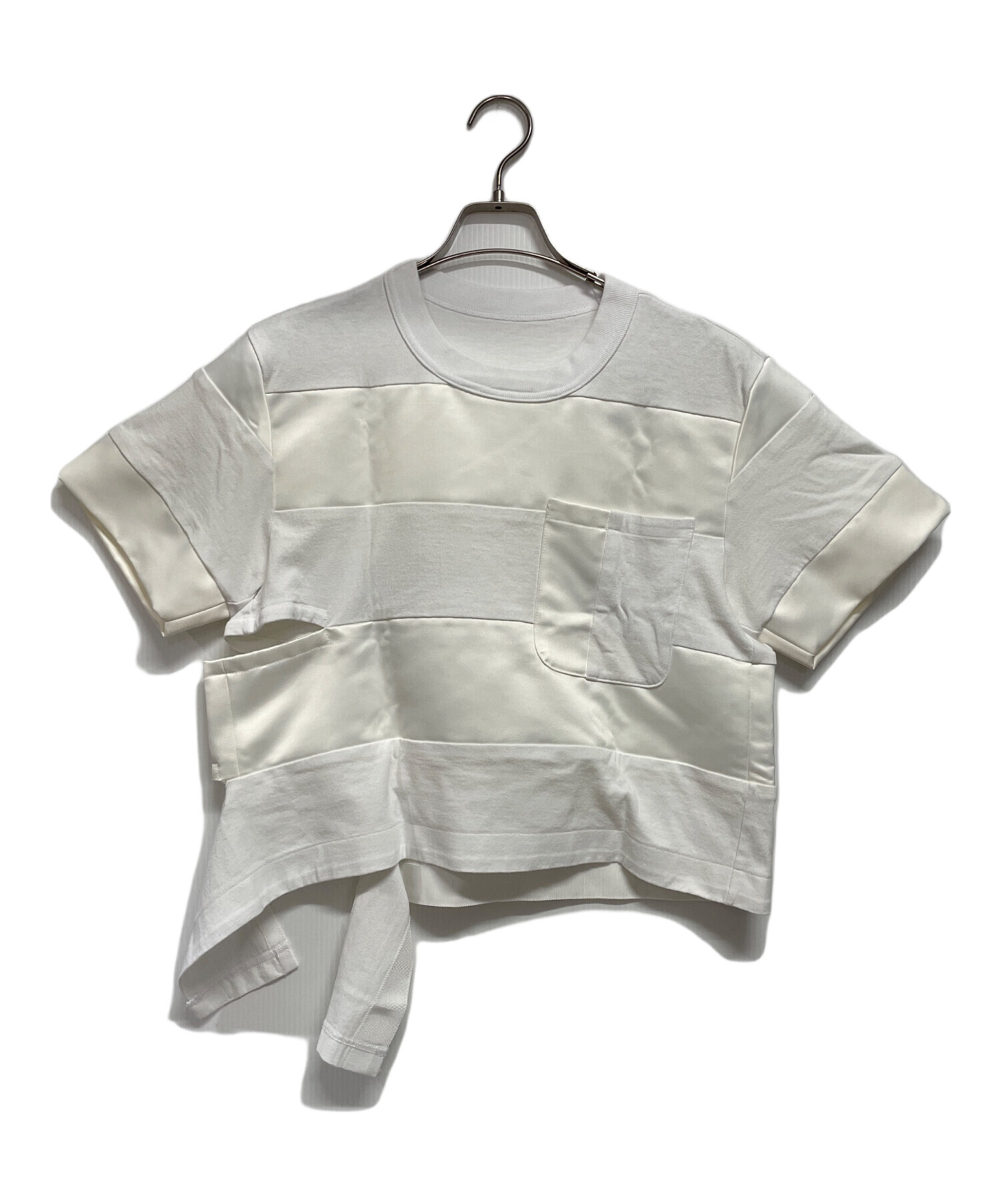 【入手困難】sacai サカイ バック紐編みデザインカットソー アシメボーダー 中古・古着通販】sacai (サカイ) 変形ボーダーカットソー ホワイト
