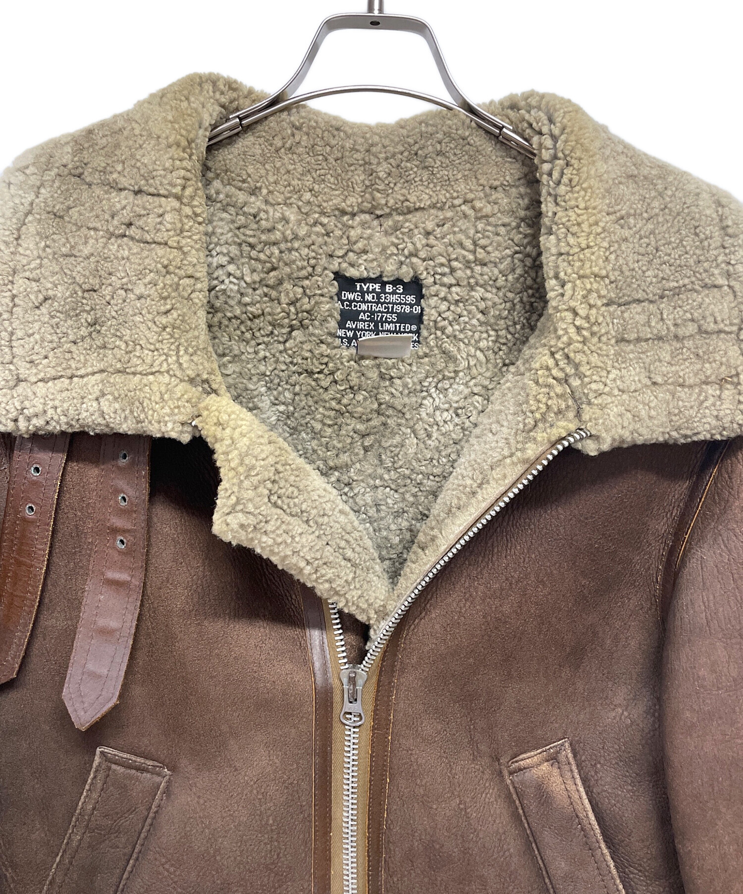 美品です！AVIREX ムートンレザー ジャケット ブラウン AVIREX（アヴィレックス） 本革 B-3ジャケット ムートンジャケット