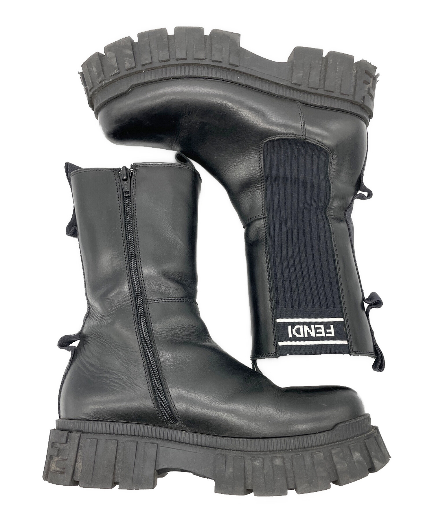 【美品】FENDI リアルレザーエンジニアブーツ35 ブラック　内側にファー付き 美品】FENDI リアルレザーエンジニアブーツ35 ブラック 内側にファー