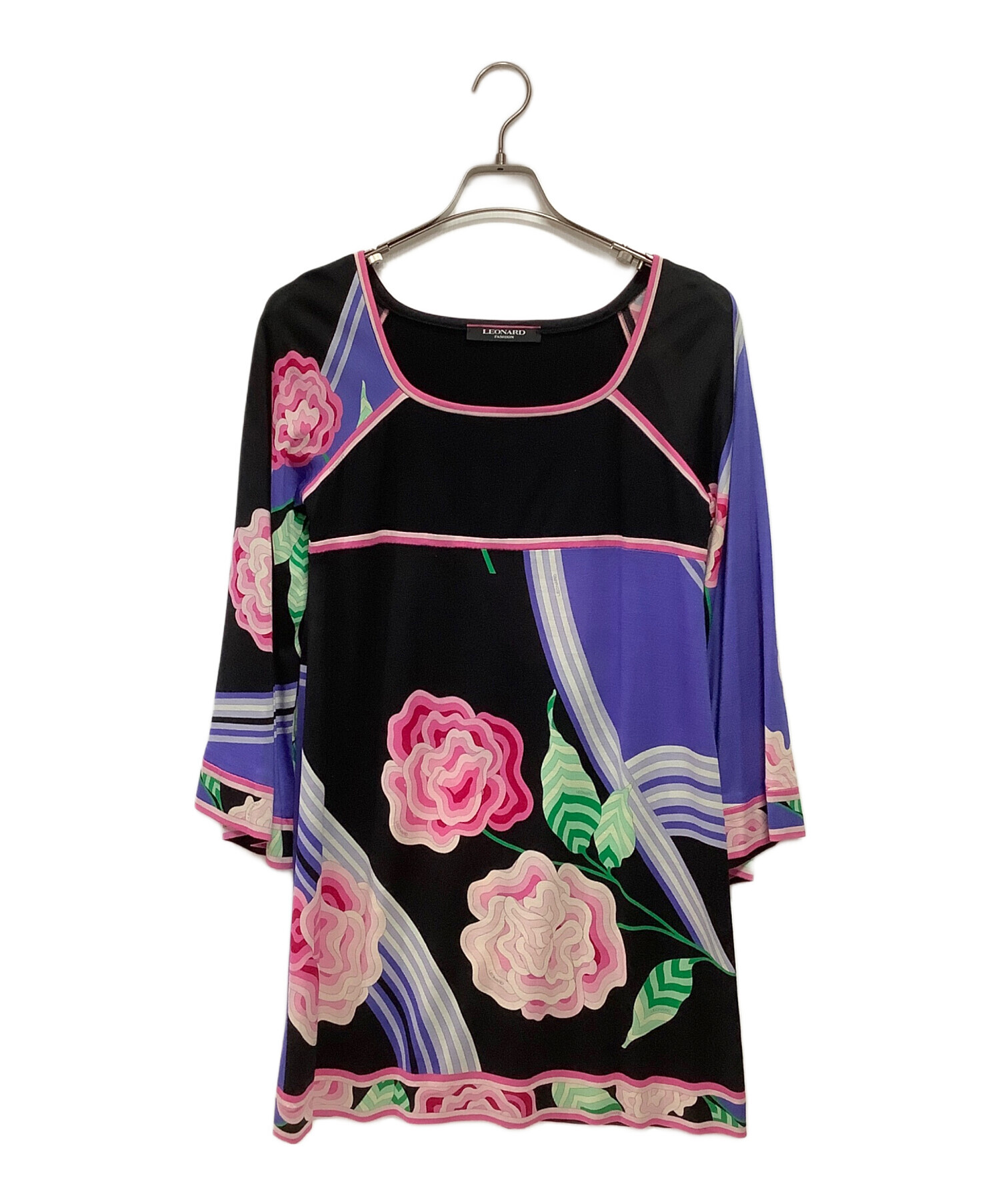 レオナール長袖ワンピース LEONARD（レオナール） ワンピース ひざ丈 長袖 スタンドカラー