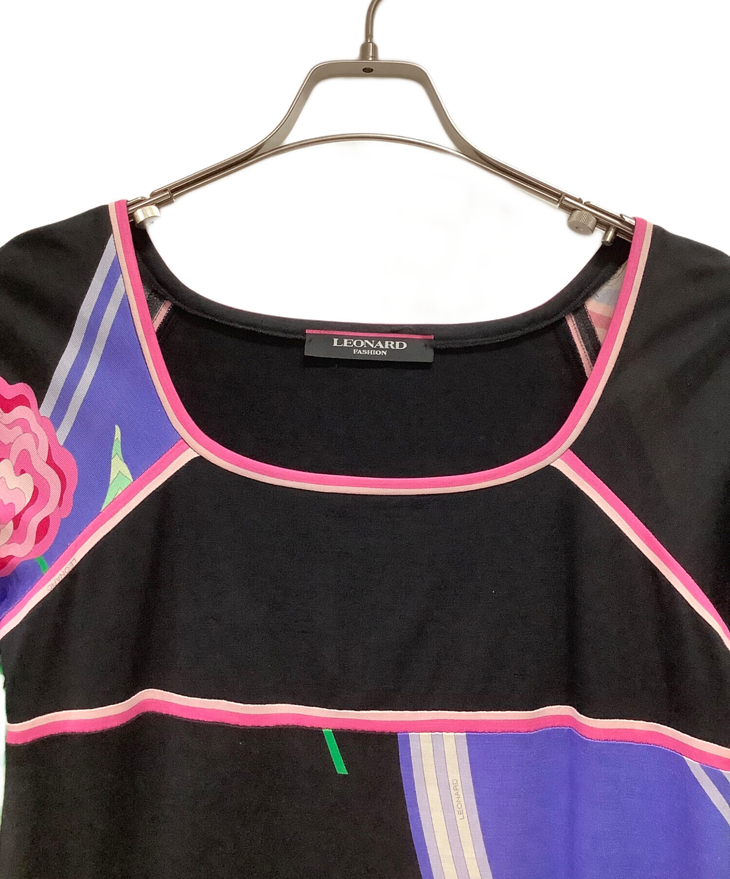 中古・古着通販】LEONARD (レオナール) 花柄 長袖ワンピース ブラック