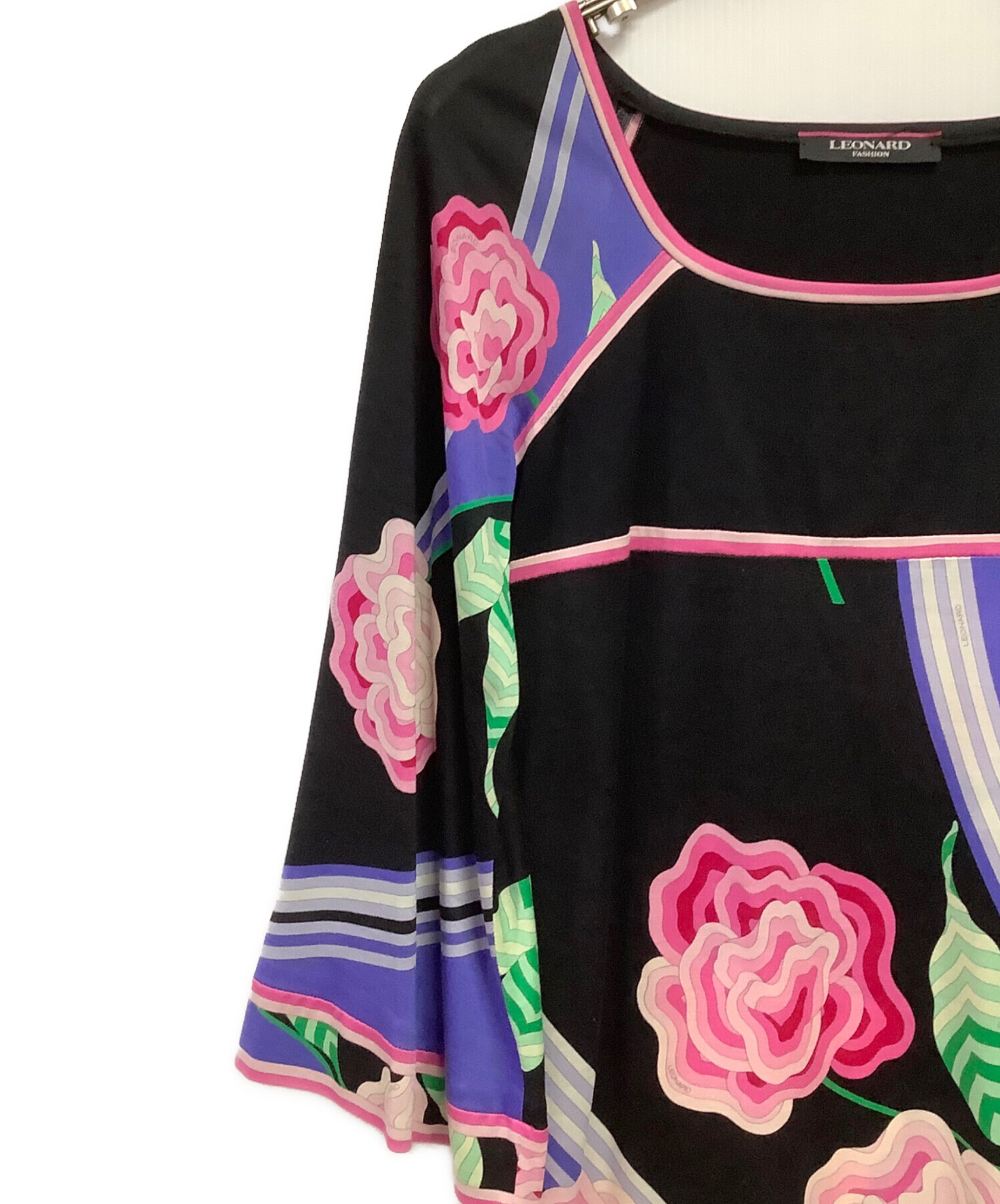 中古・古着通販】LEONARD (レオナール) 花柄 長袖ワンピース ブラック