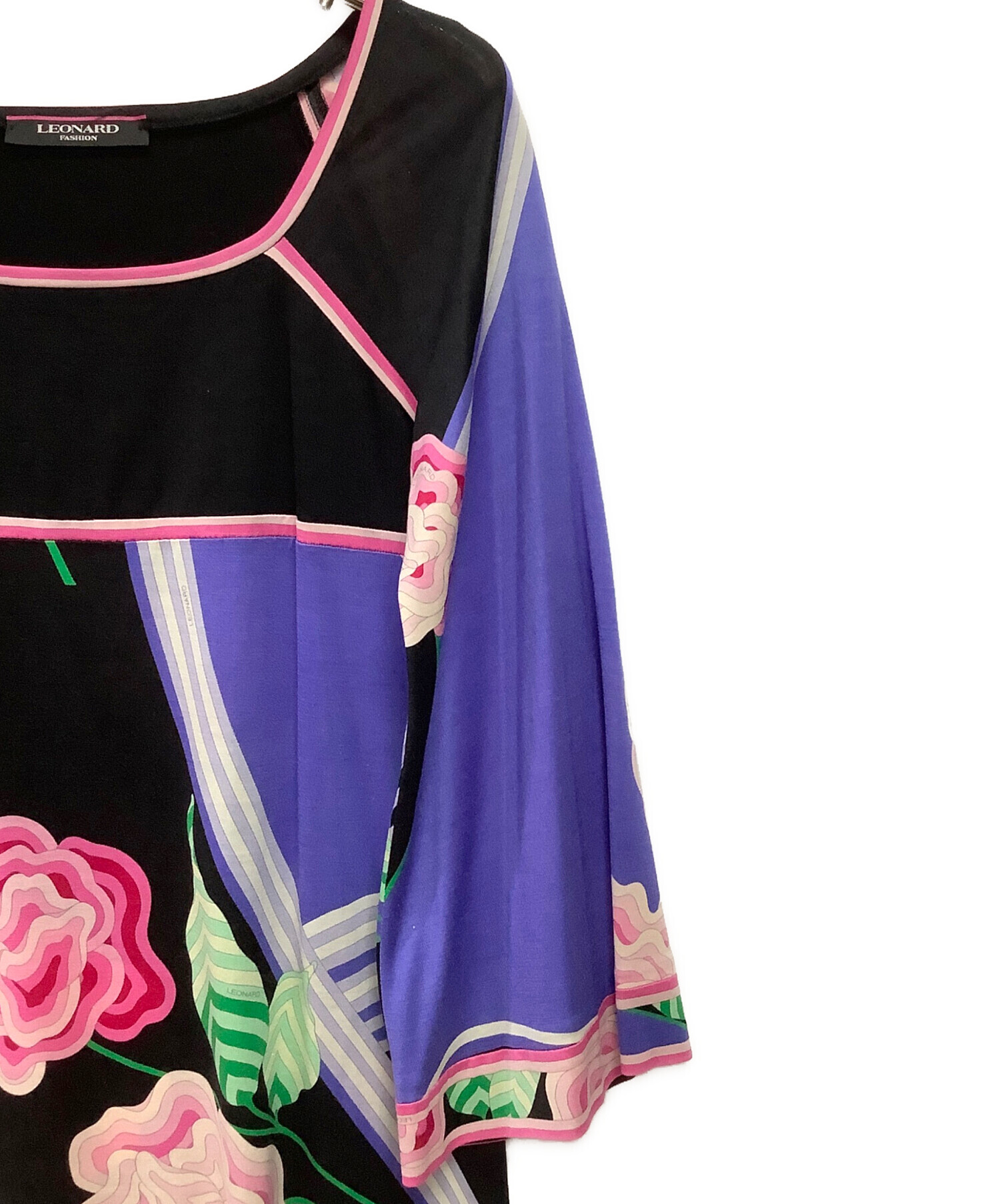 中古・古着通販】LEONARD (レオナール) 花柄 長袖ワンピース ブラック