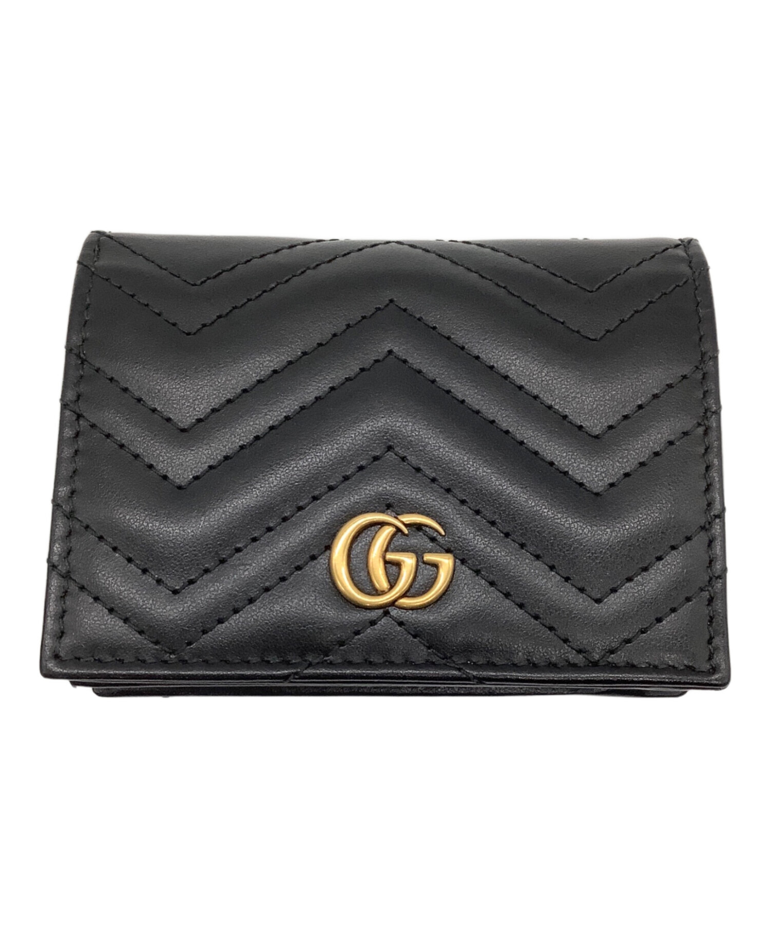 GUCCI 二つ折り財布 マーモント Wホック レザー 黒 男女兼用 正規品 GG Marmont グッチ 財布 二つ折り ダブルG 二つ折りウォレット GG