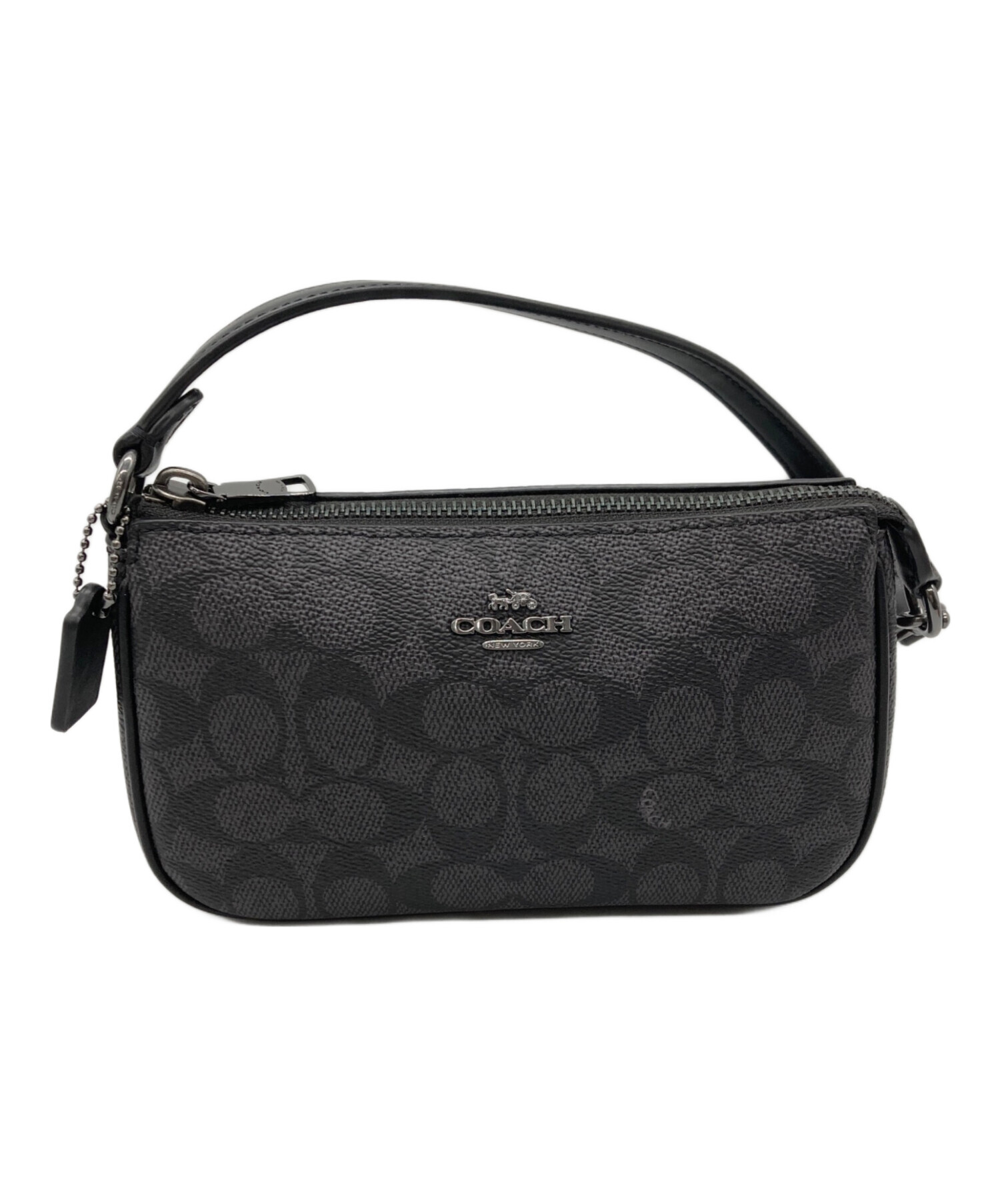 2602-227｜コーチ シグネチャー ハンドバッグ ブラック 中古・古着通販】COACH (コーチ) ハンドバッグ シグネチャー ブラック