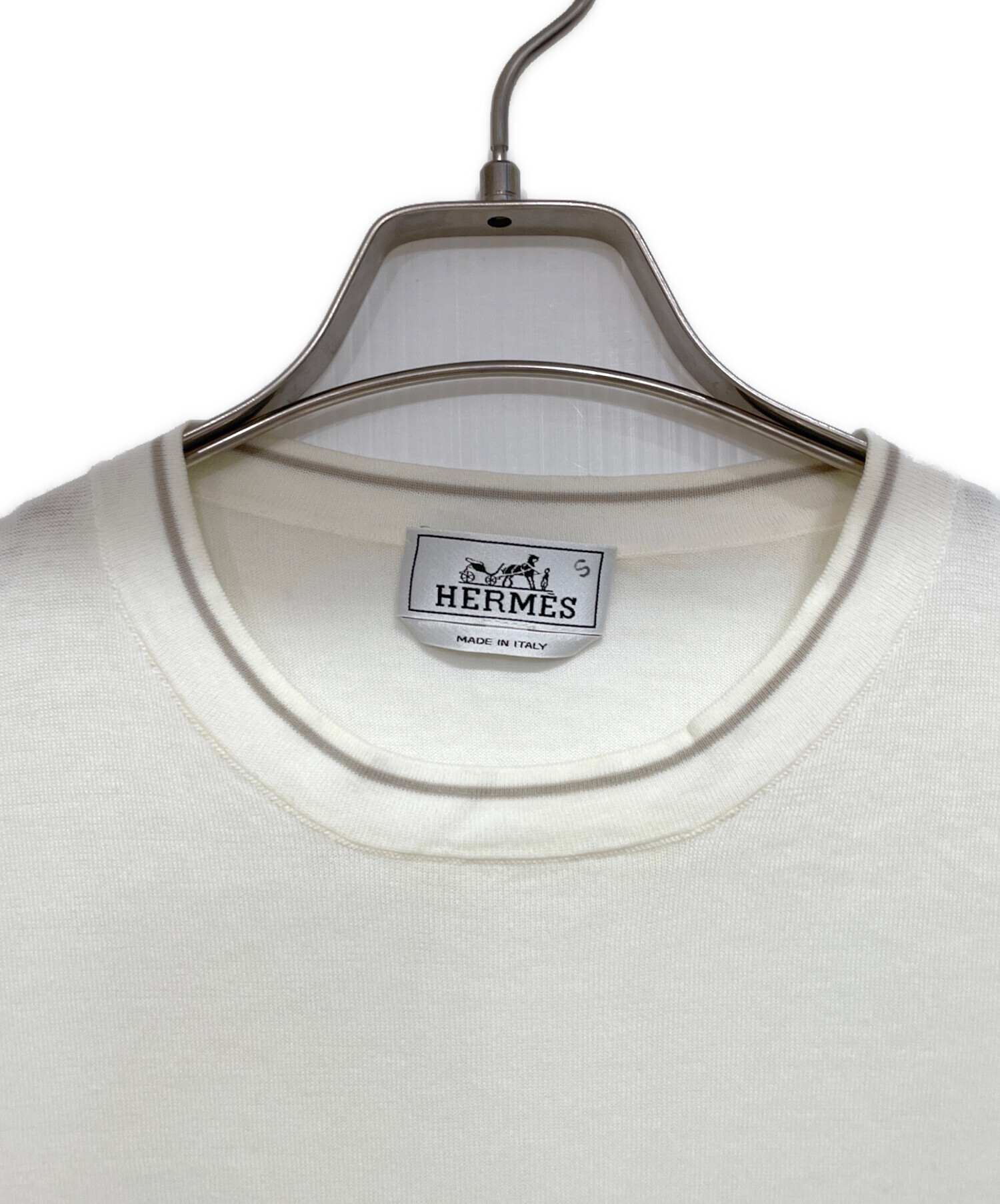 HERMES ベージュ 半袖ニットセーター 中古・古着通販】HERMES (エルメス) 半袖ニット ベージュ サイズ:L