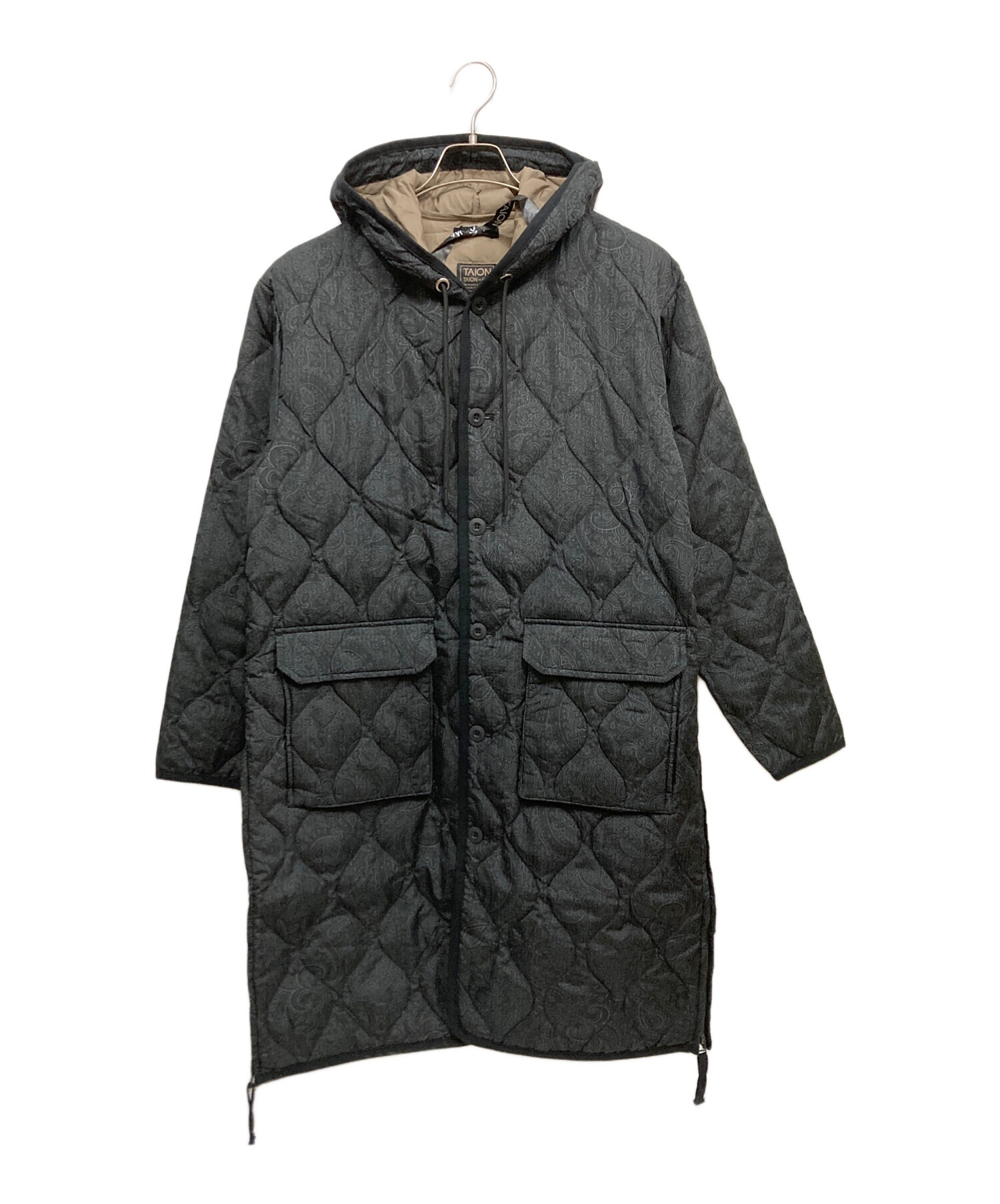 TAION タイオン ダウンコート M カーキ 【古着】【中古】【送料無料】 中古・古着通販】TAION (タイオン) ミリタリー フード ダウンコート