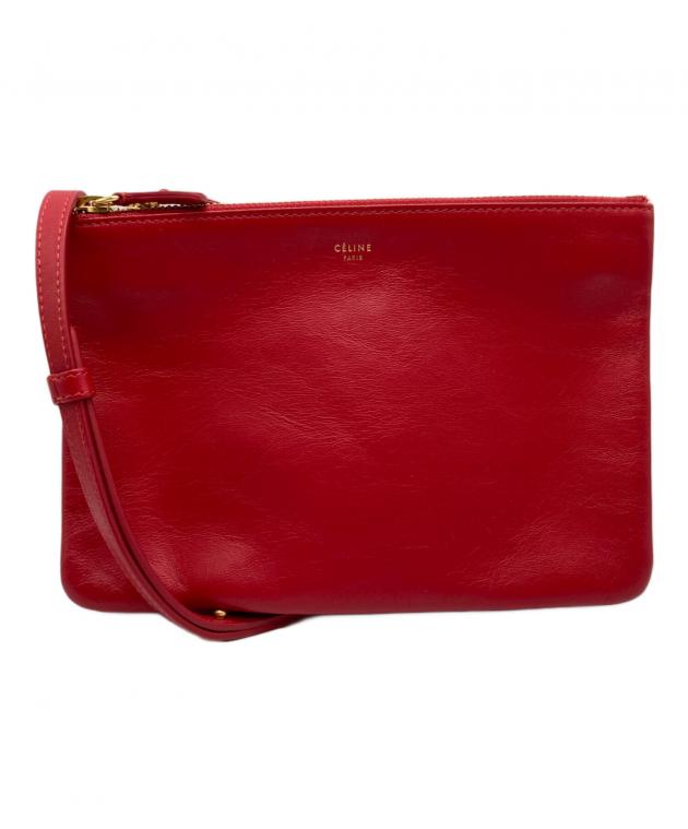 CÉLINE トリオスモールショルダーバッグ レッド 中古・古着通販】CELINE (セリーヌ) トリオ スモールショルダーポーチ