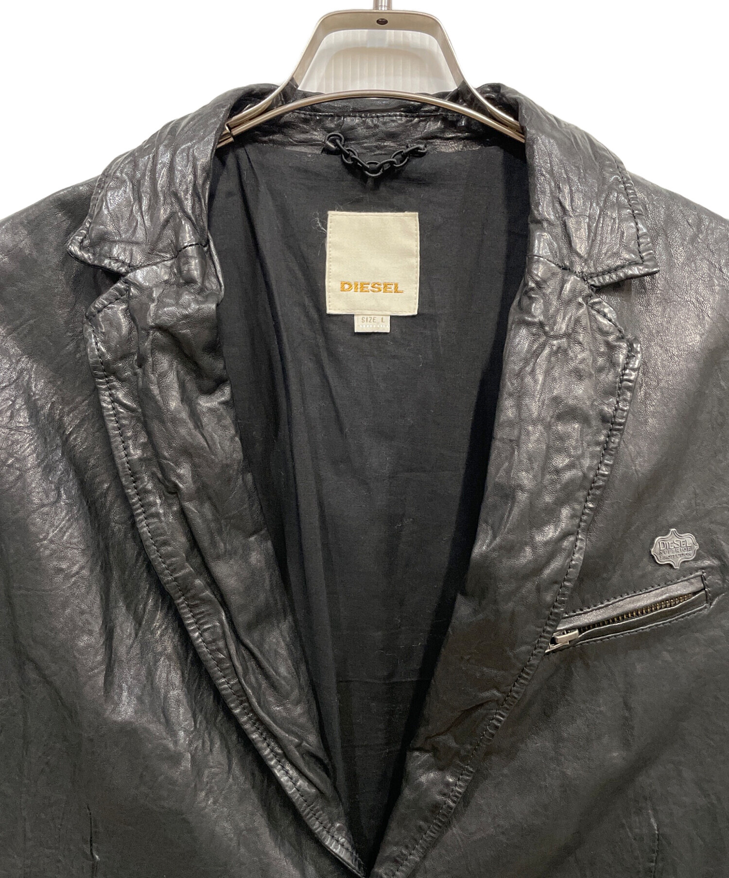 中古・古着通販】DIESEL (ディーゼル) ラムレザージャケット ブラック