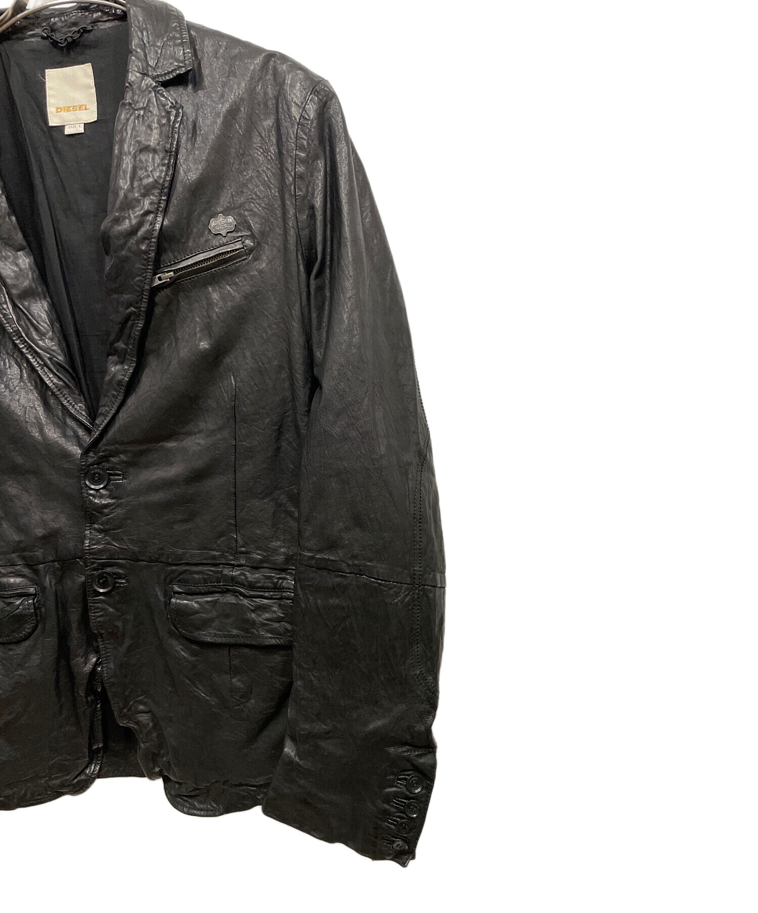 中古・古着通販】DIESEL (ディーゼル) ラムレザージャケット ブラック
