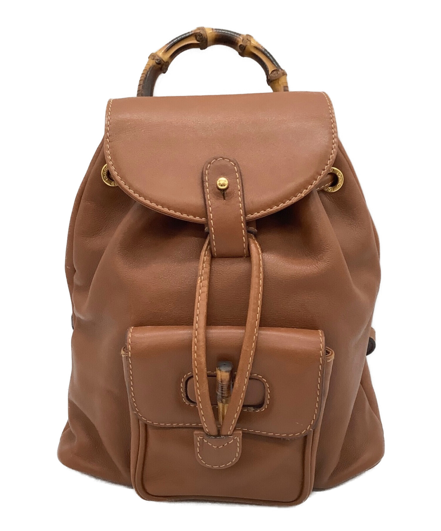 GUCCI グッチ バンブー レザー ミニリュック ブラウン 中古・古着通販】GUCCI (グッチ) バンブーミニリュック ブラウン