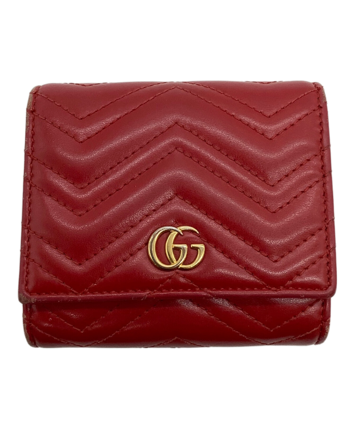グッチ GUCCI 二つ折り財布 レザー GGマーモント 小銭 レッド レッド 