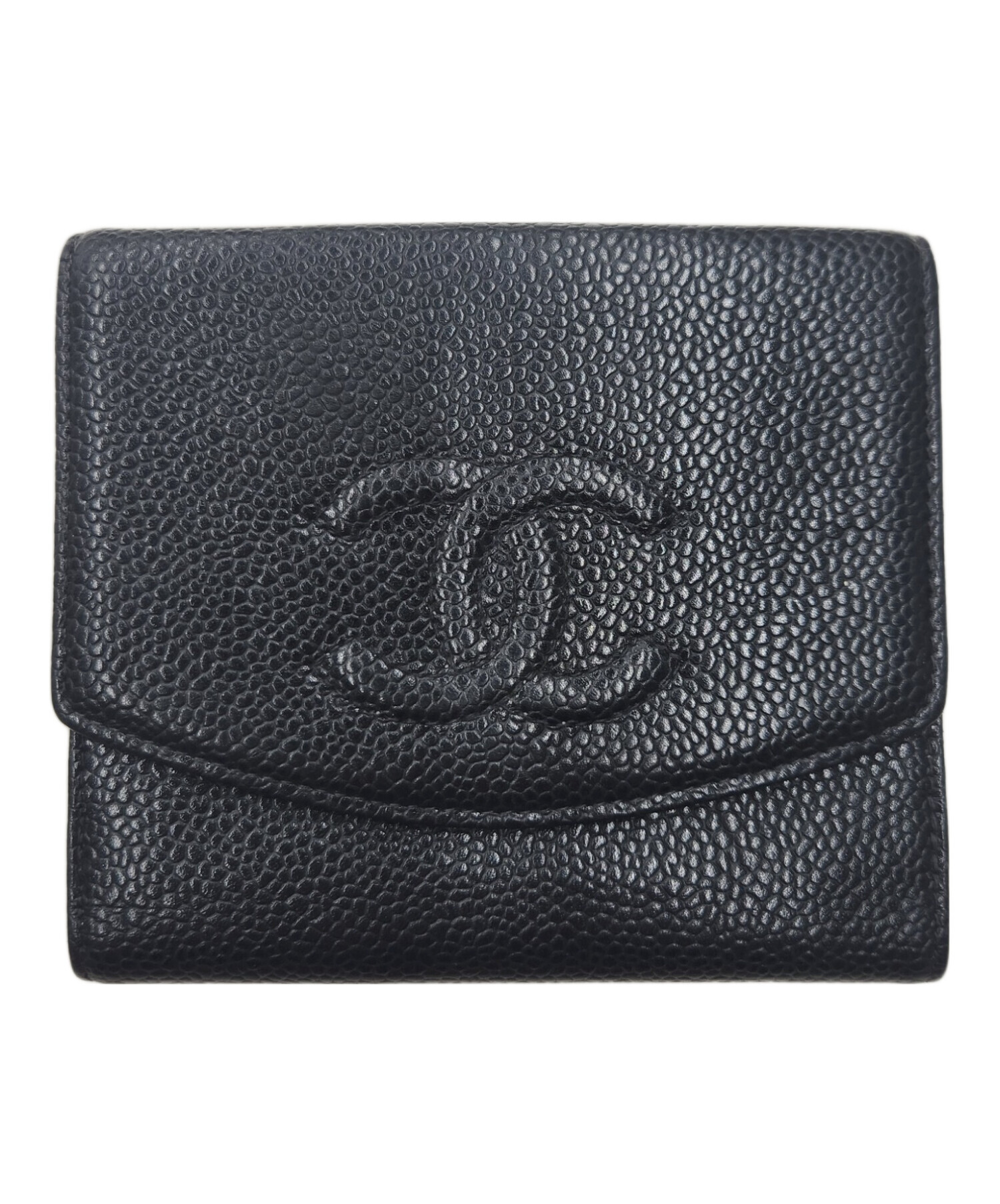 CHANEL シャネル キャビアスキン ココマーク 二つ折り財布 ブラック 黒 中古・古着通販】CHANEL (シャネル) ココマーク キャビアスキン 2