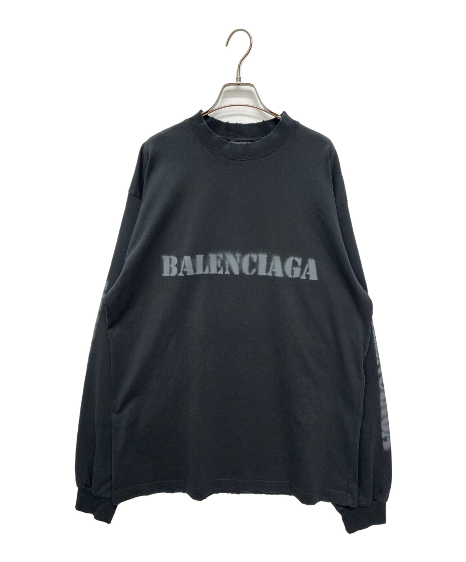 美品✨ vintage BALENCIAGA 長袖シャツ 旧ロゴ ブラック XL 中古・古着通販】BALENCIAGA (バレンシアガ) ステンシルロゴダメージ