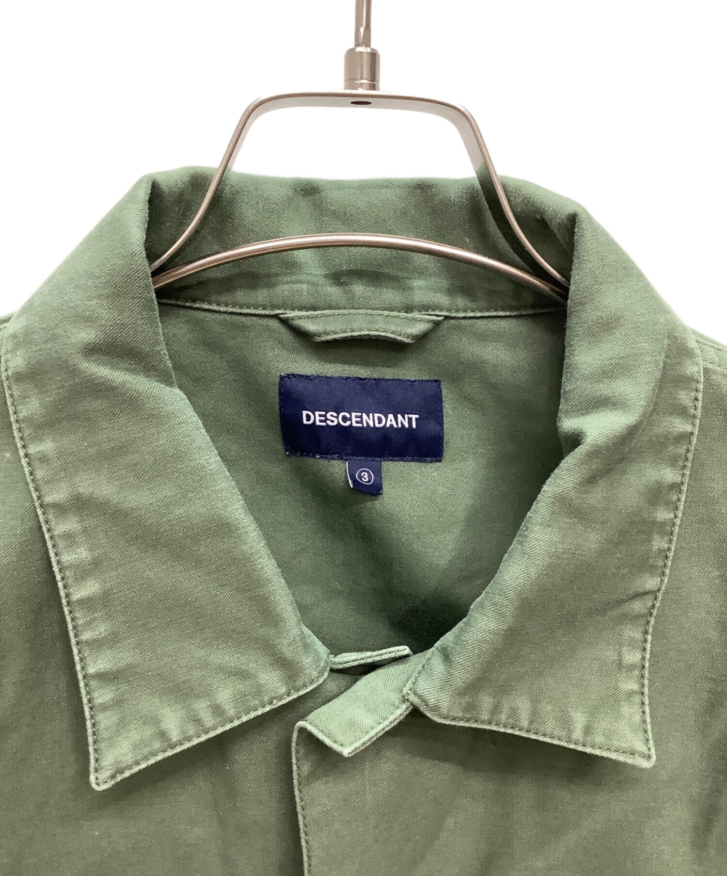 DESCENDANT ノーカラーミリタリーシャツジャケット サイズ2 オリーブ