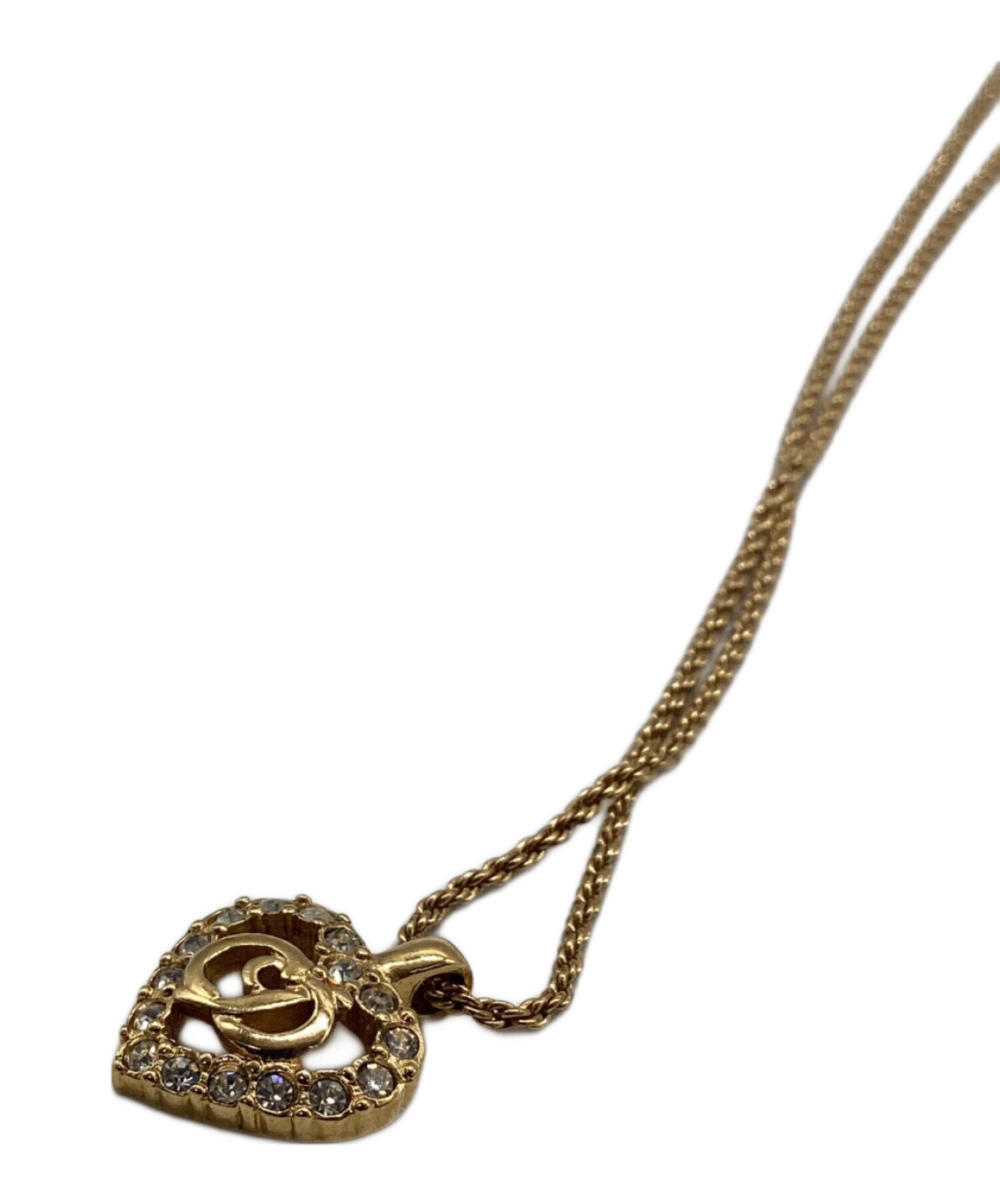 極美品✨ディオール ネックレス チョーカー ラインストーン ハート ゴールド 中古・古着通販】Christian Dior (クリスチャン ディオール) ハート