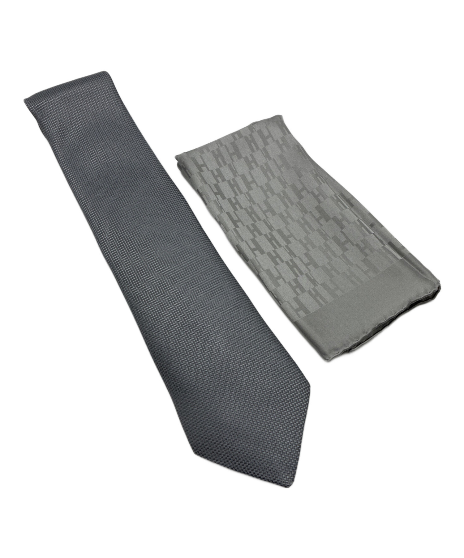 【新品未使用品】HERMES グレー ネクタイ 中古・古着通販】HERMES (エルメス) シルクネクタイ＆シルクハンカチ