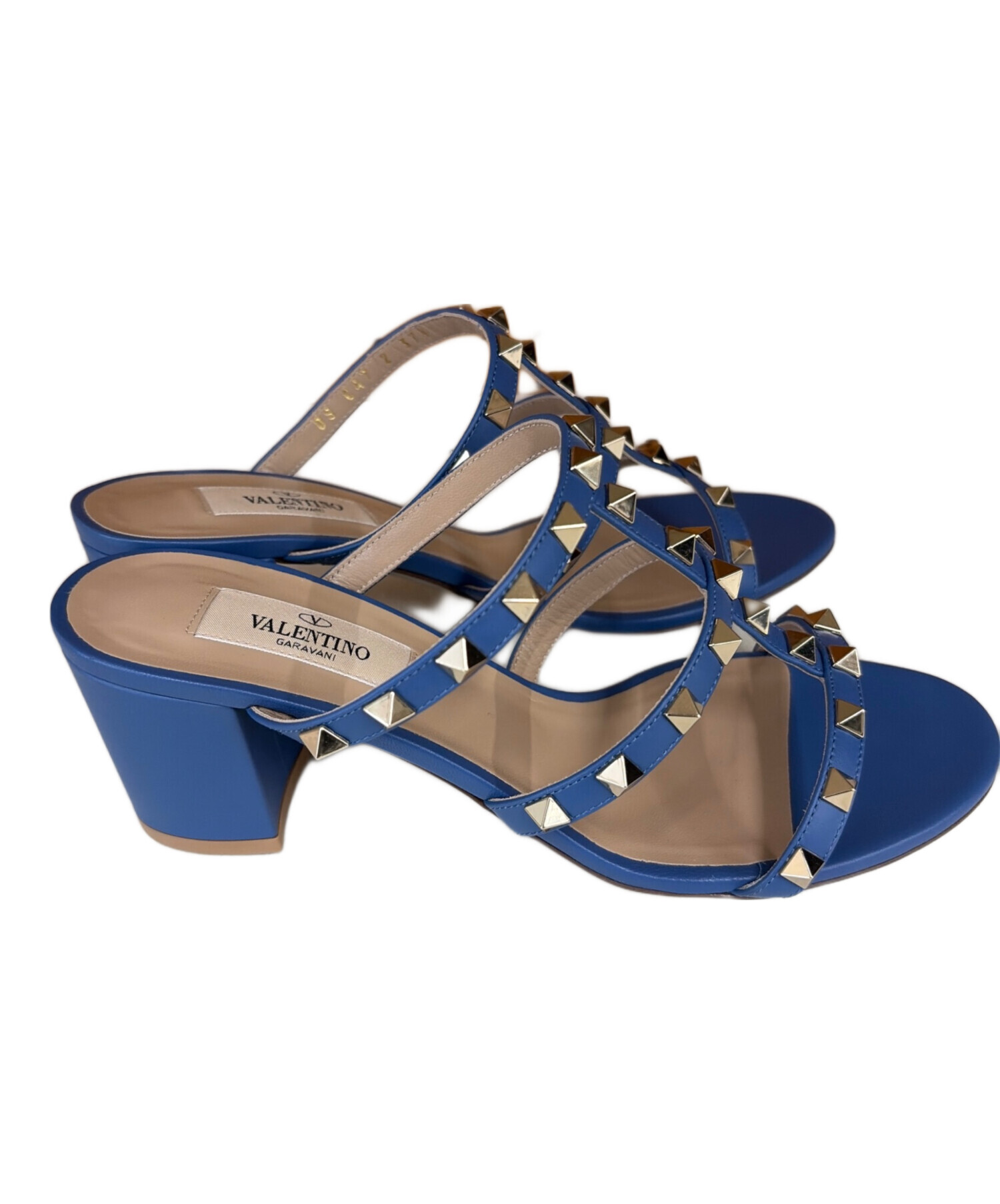 ヴァレンティノ ロックスタッズ レザー フラットパンプス ブルー系 中古・古着通販】VALENTINO GARAVANI (ヴァレンティノ・ガラヴァーニ